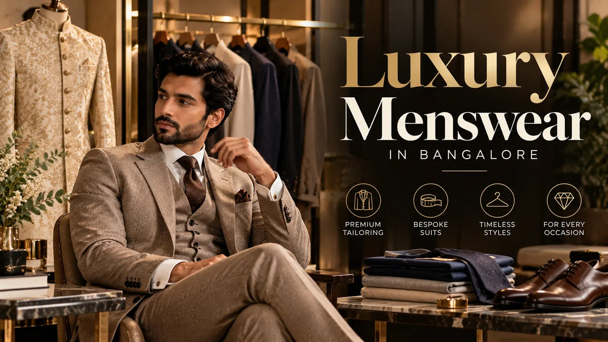 Luxury menswear in Bangalore featuring premium men's suits and tailored fashion by House of Sheriff