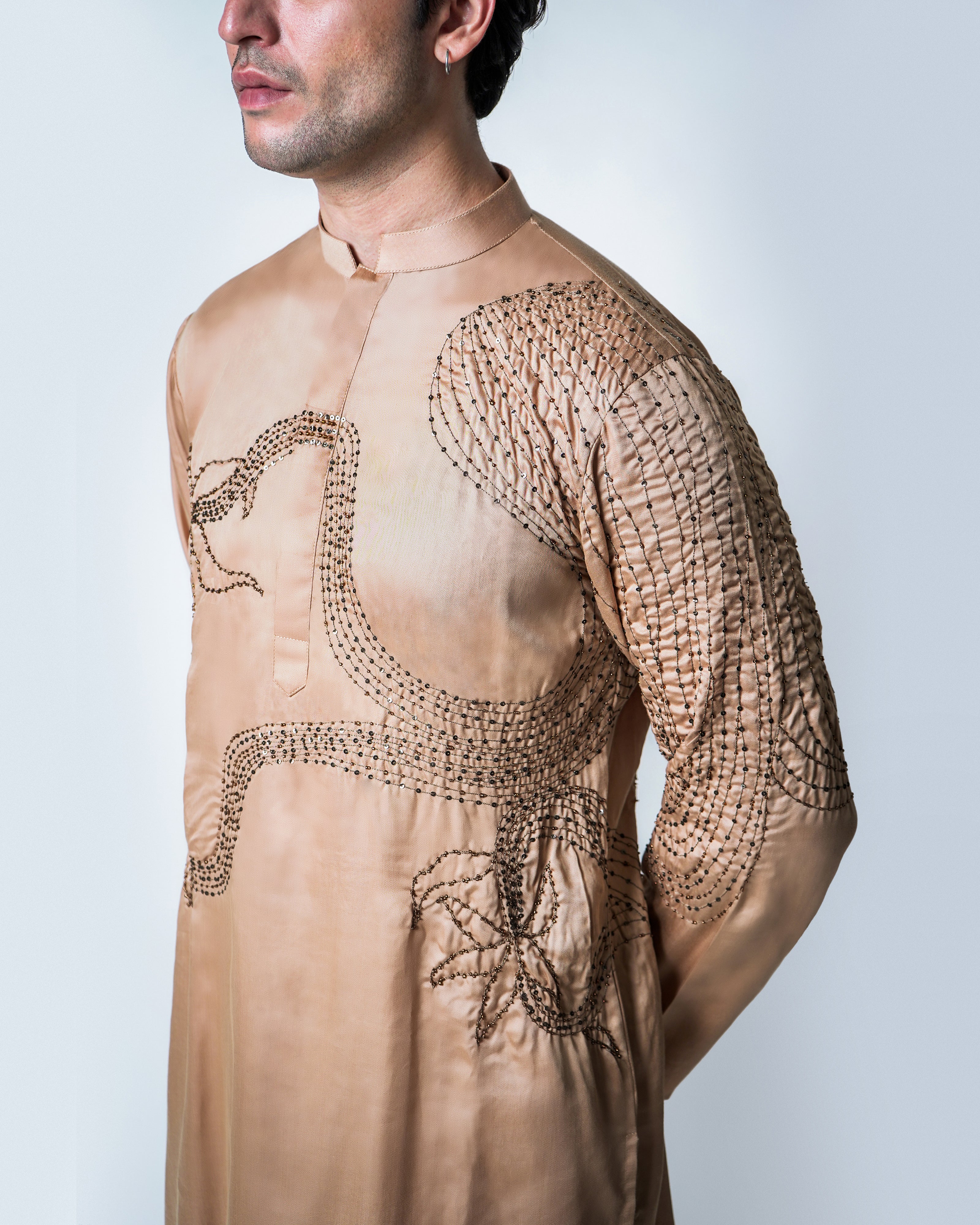 Champagne tencel Satin Octa-Bloom Kurta set