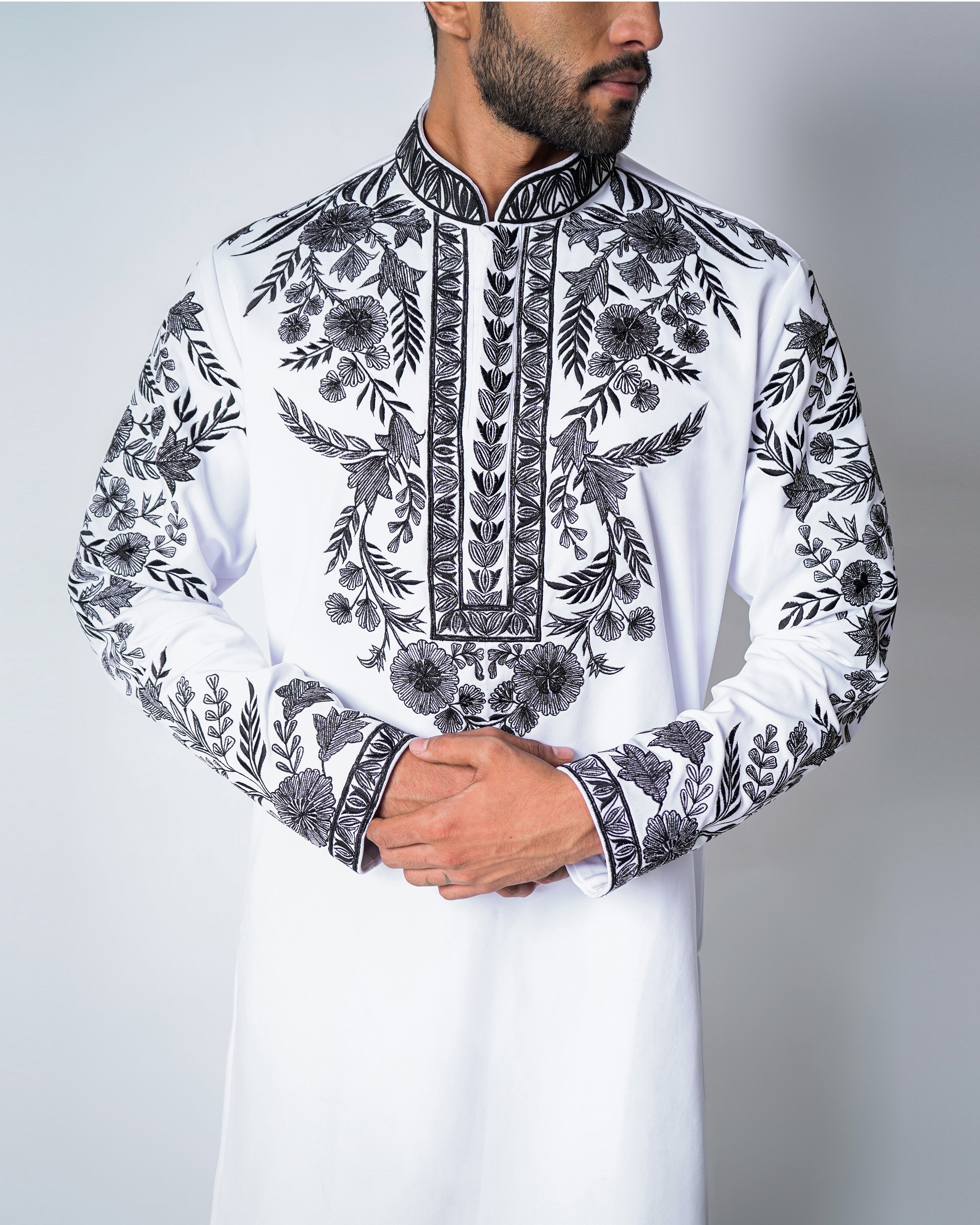 Regal Bloom - White and black embroidered kurta set
