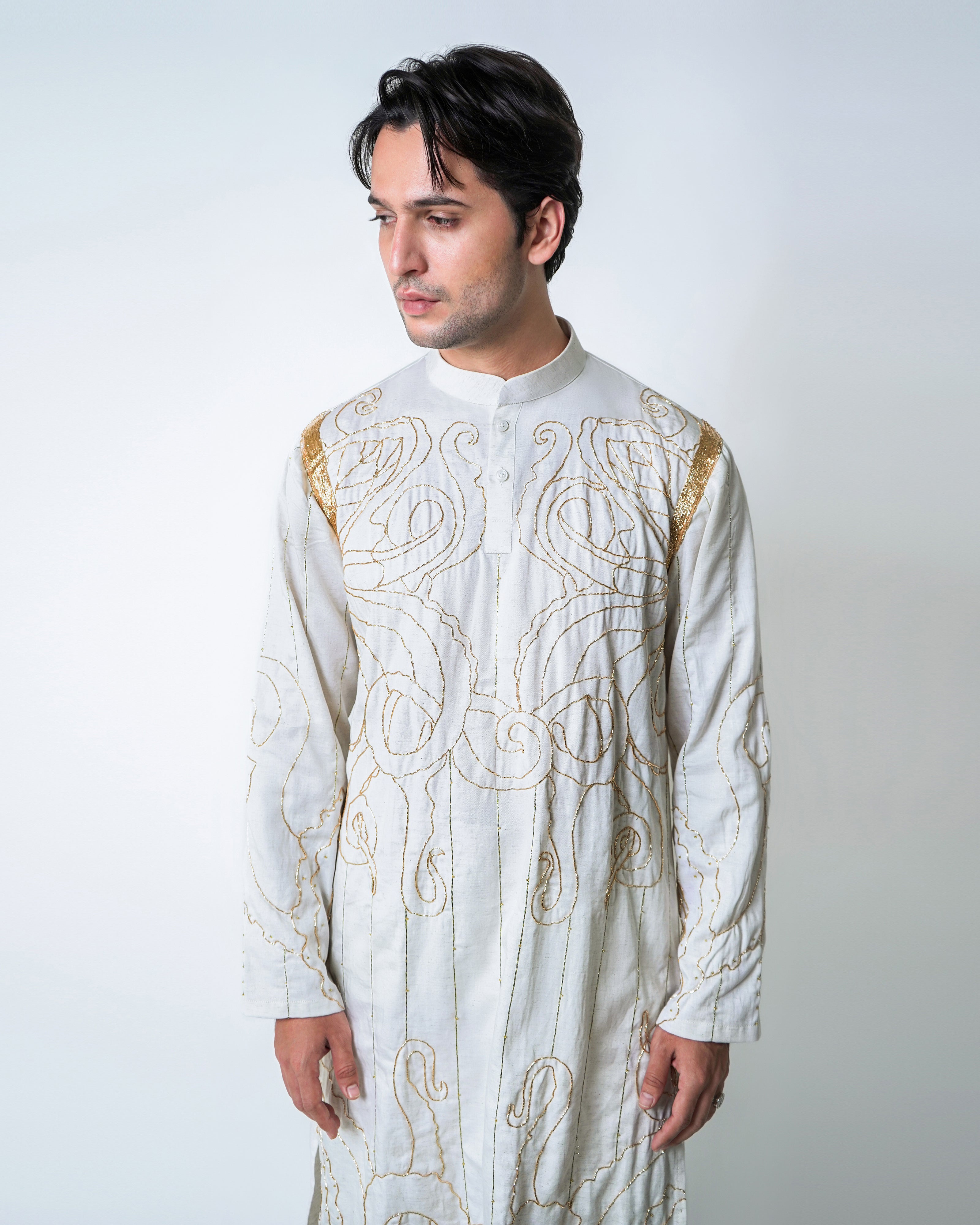 Tentacles of God - off white Tencel with Gold Lurex handwork kurta set