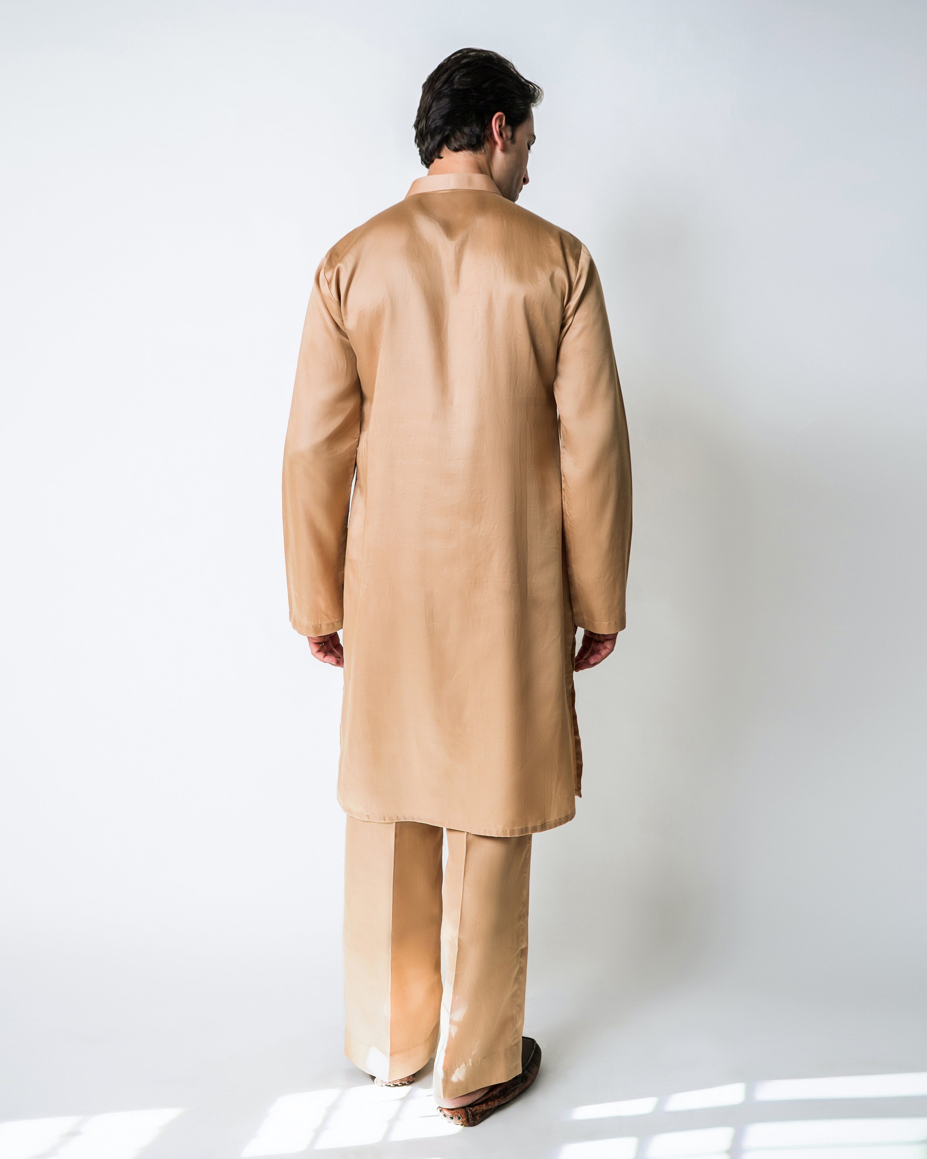 Champagne Tencel Satin coral clusters kurta set