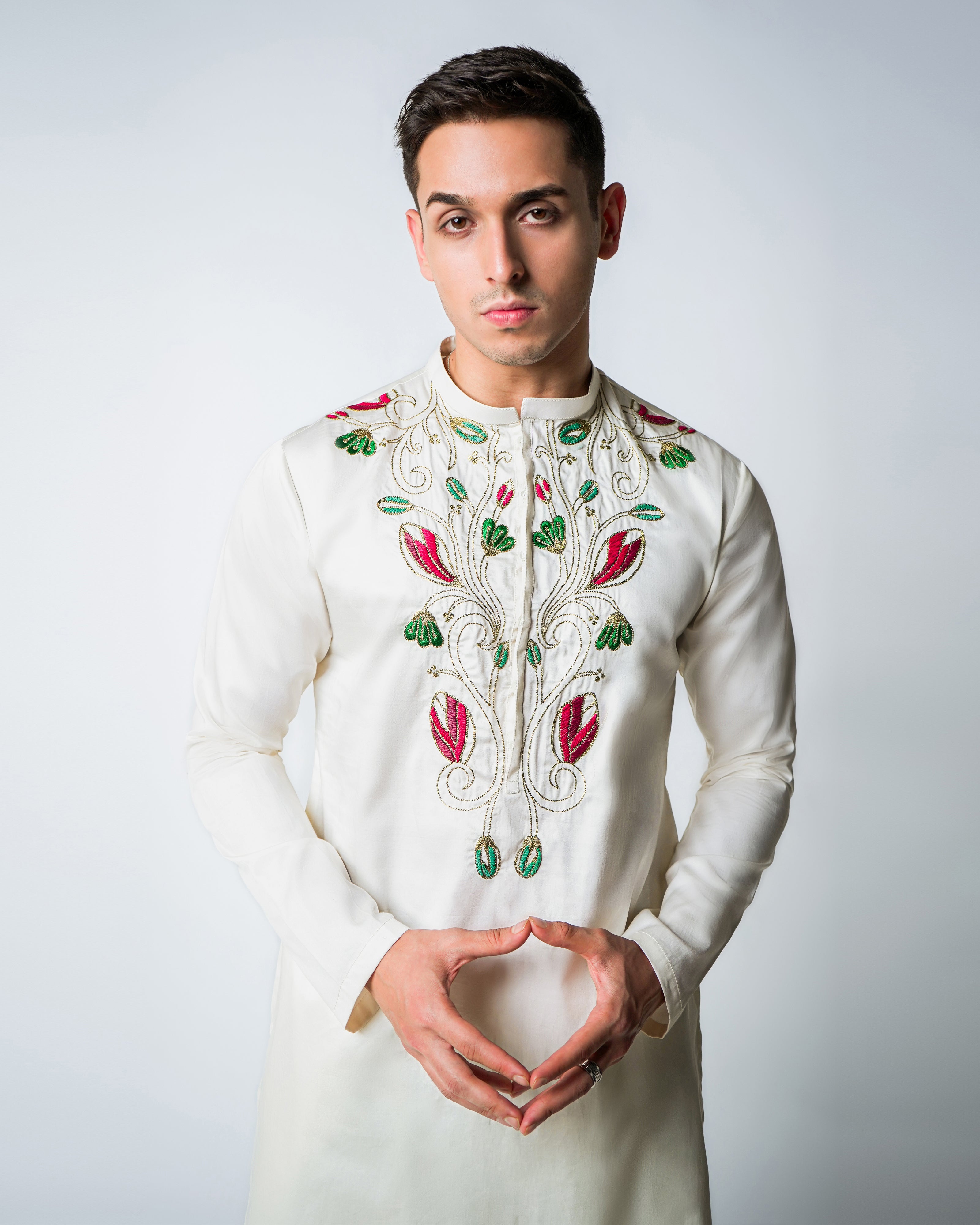 Cream Cotton, 3D Rafia and metal handworked Kurta