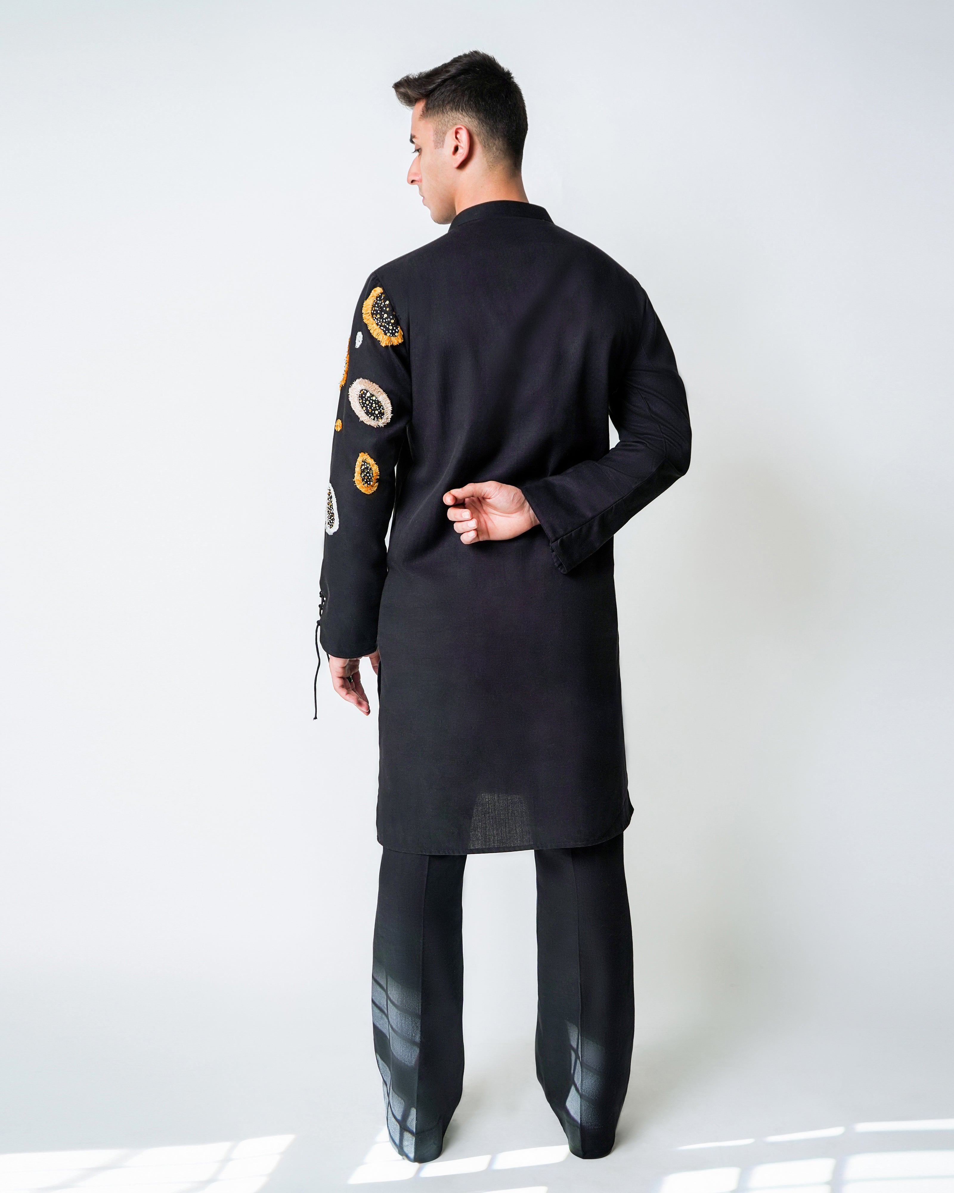 Black Tencel Suction Cup cluster Embroidery Kurta