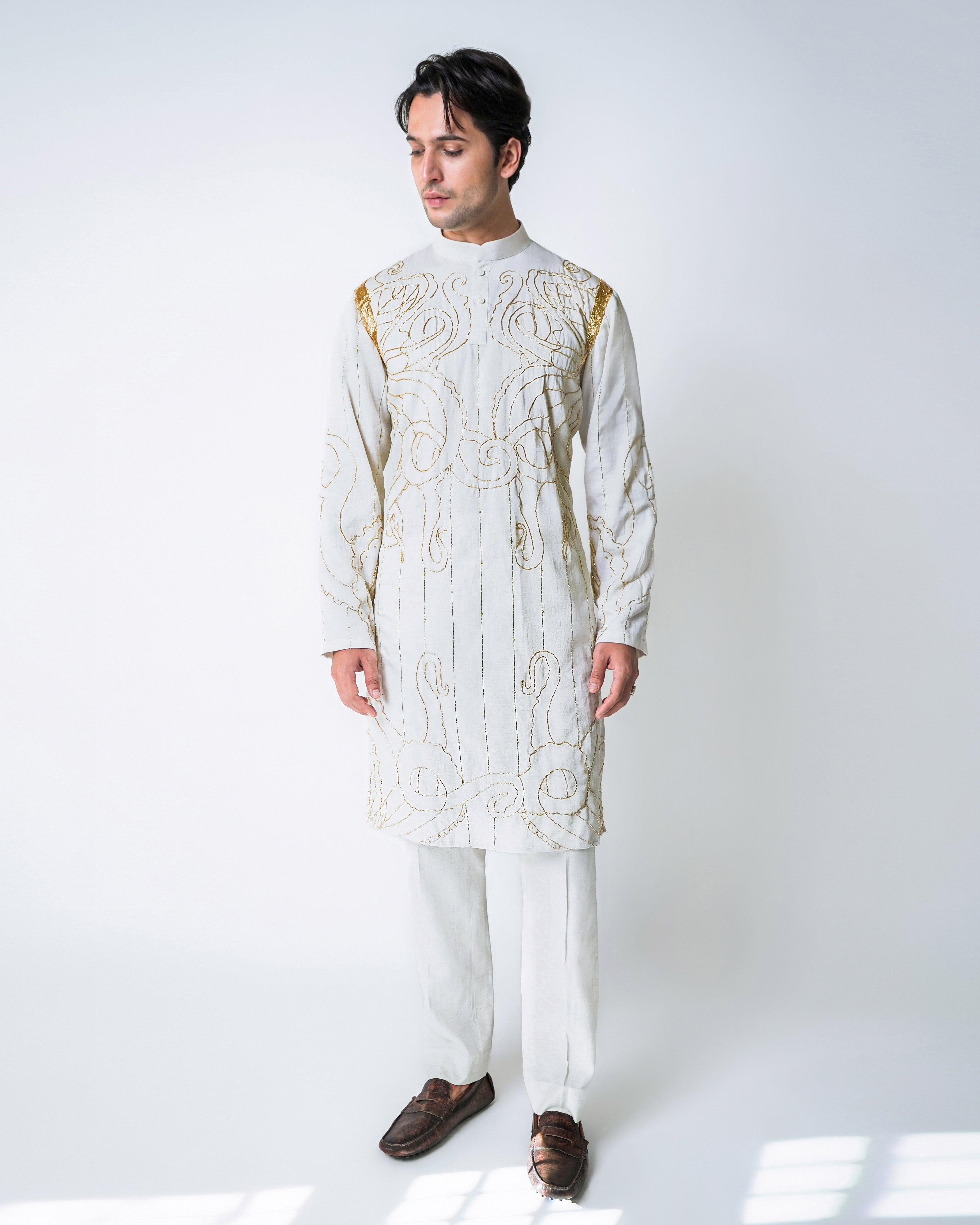 Tentacles of God - off white Tencel with Gold Lurex handwork kurta set