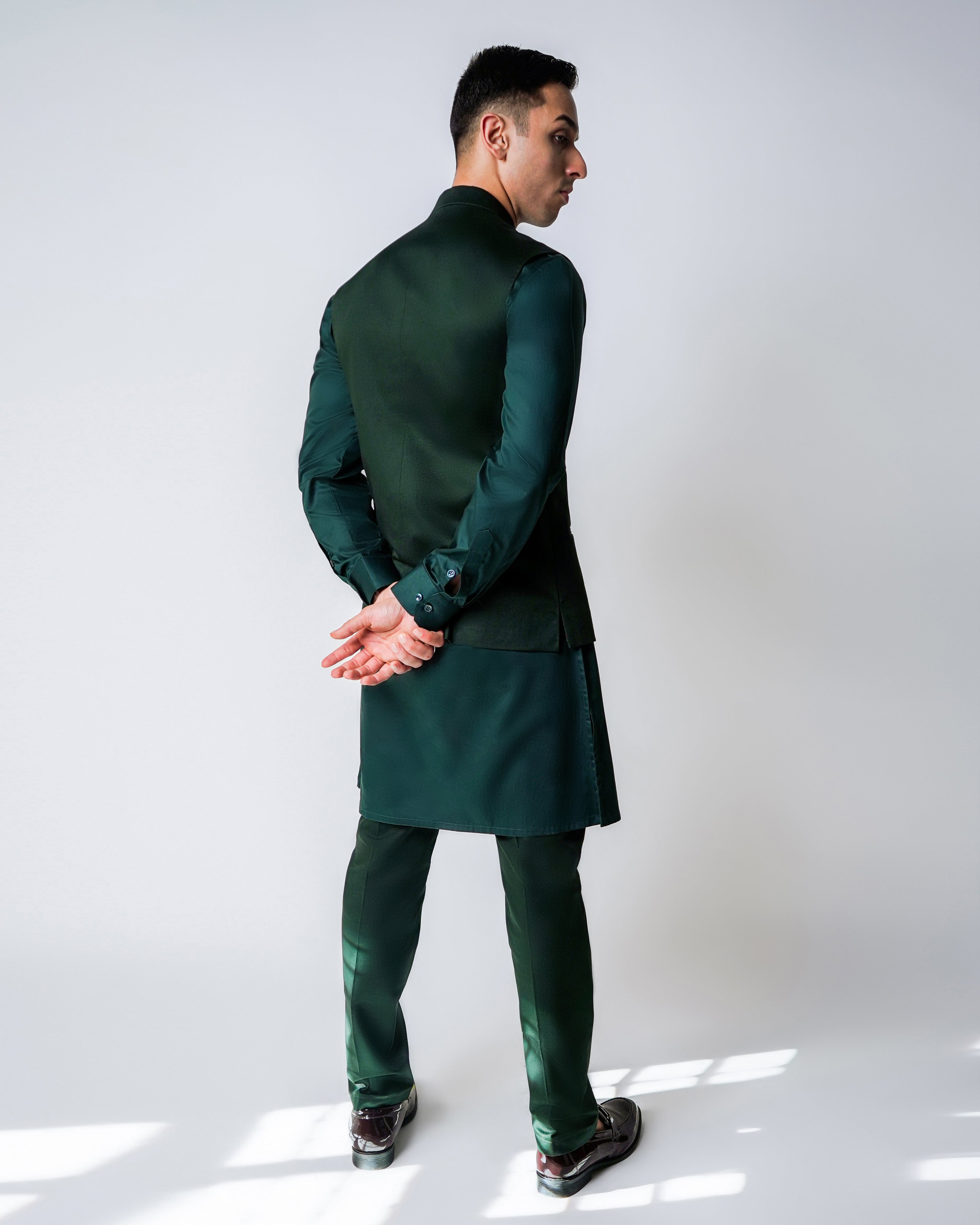 Emerald Green Cotton with 3D Raffia and Kasab Handwork bundi set