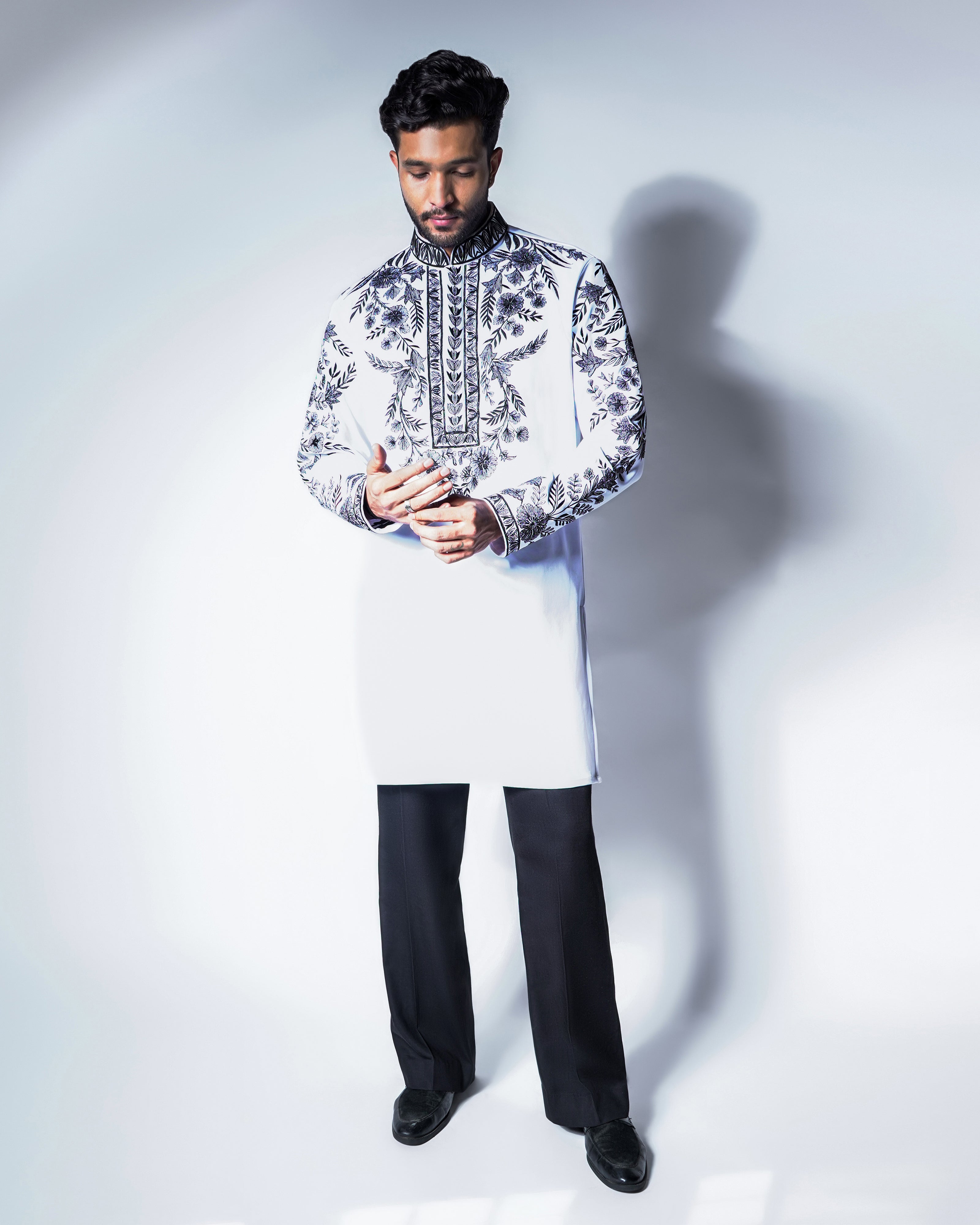 Regal Bloom - White and black embroidered kurta set