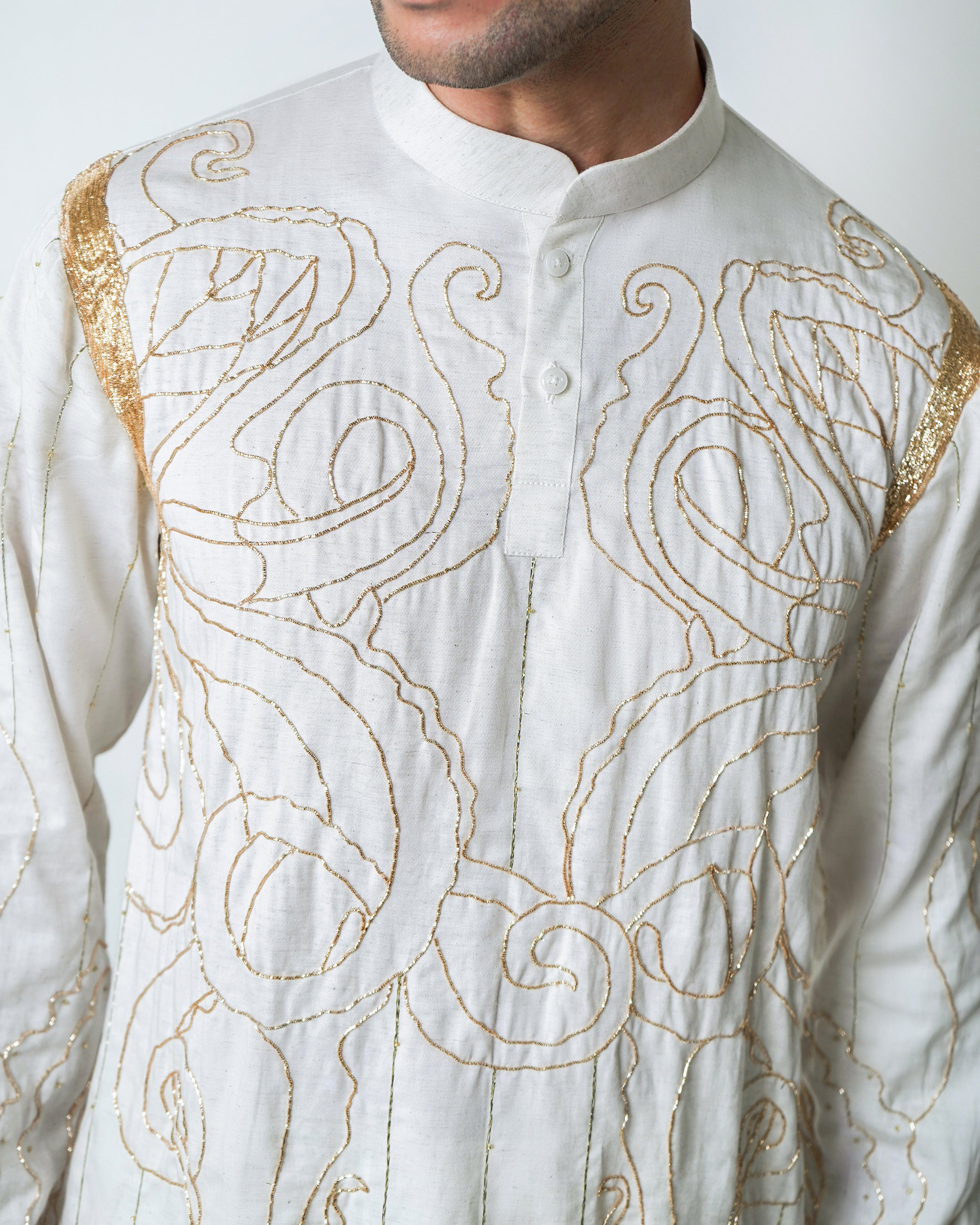 Tentacles of God - off white Tencel with Gold Lurex handwork kurta set