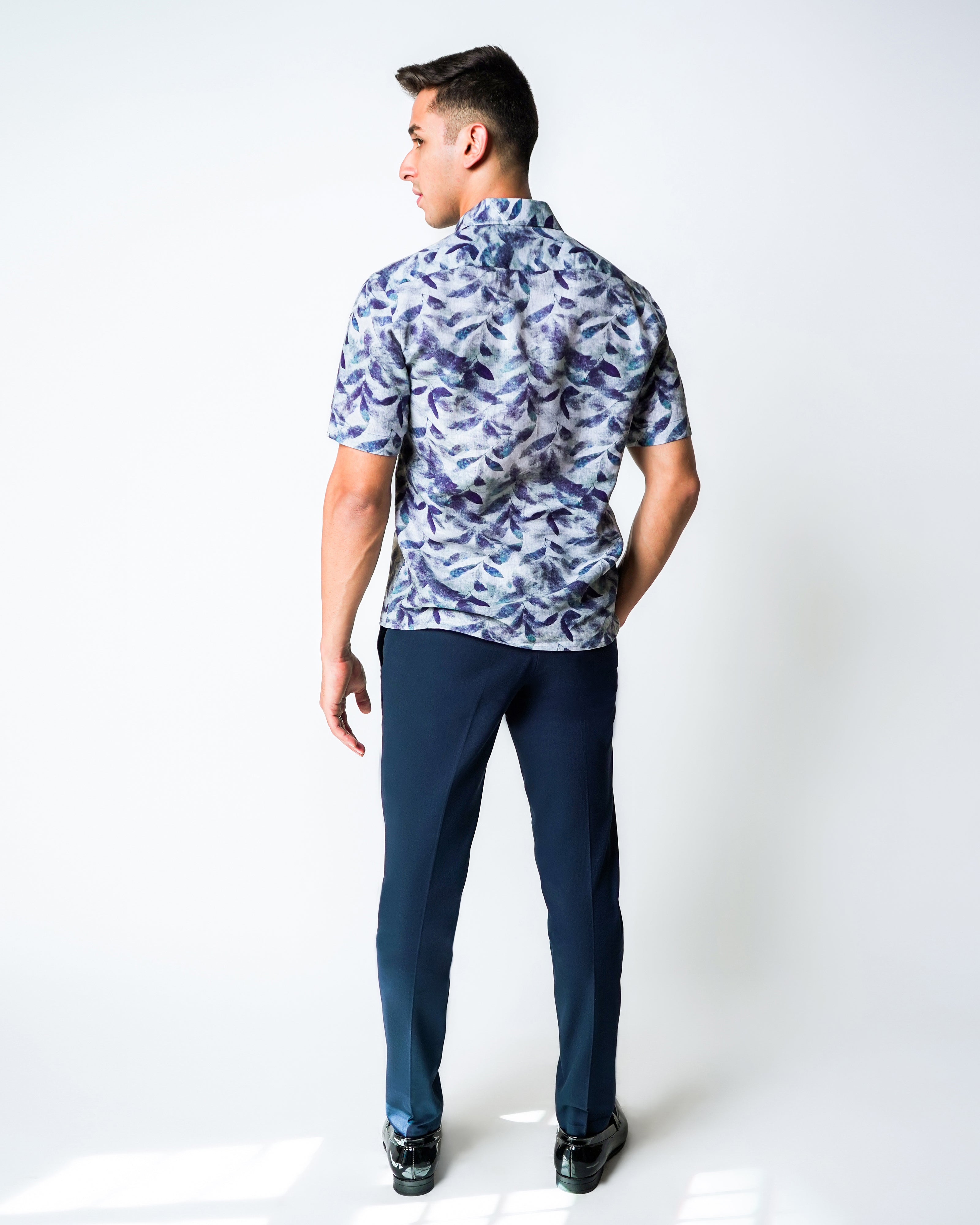 Blue Floral Printed Linen shirt