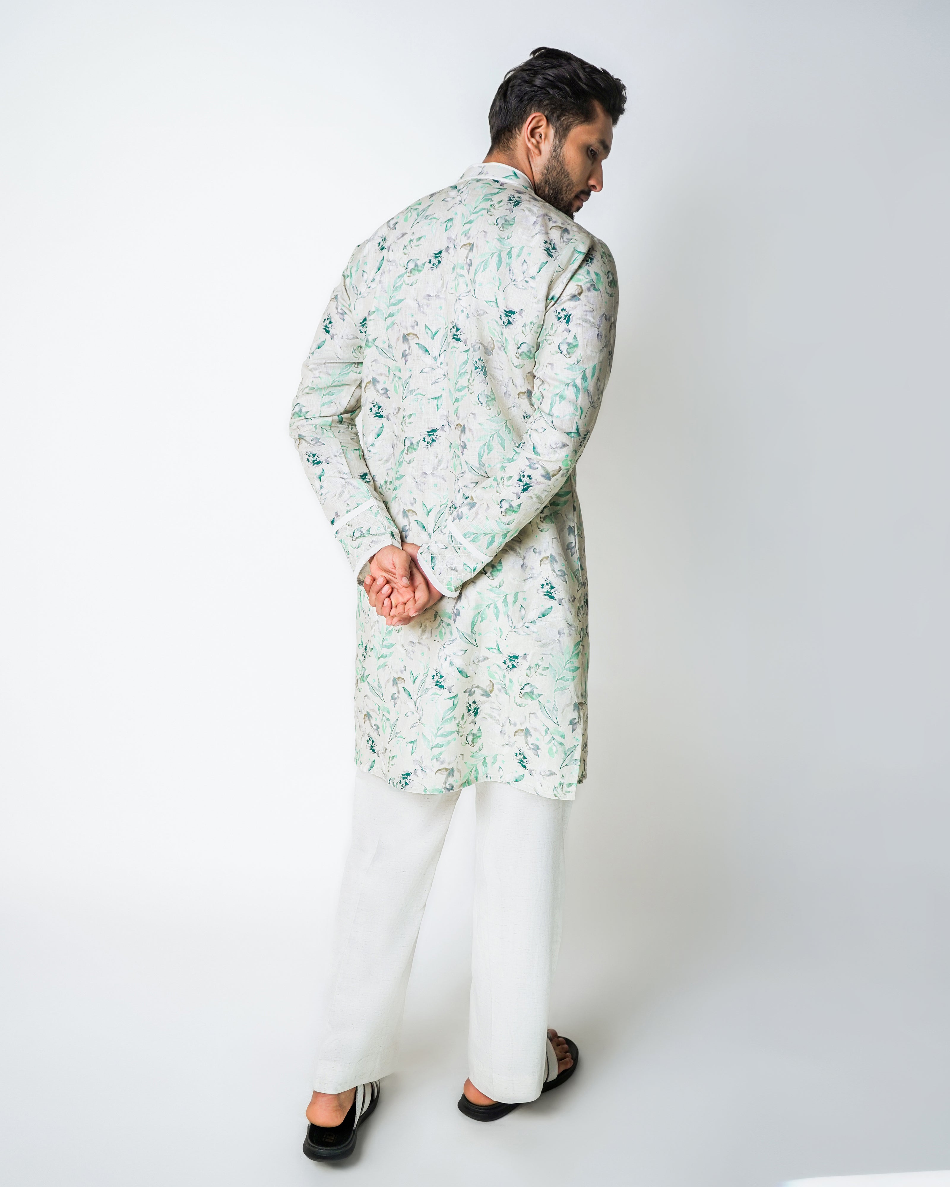 Light green Linen floral printed kurta set