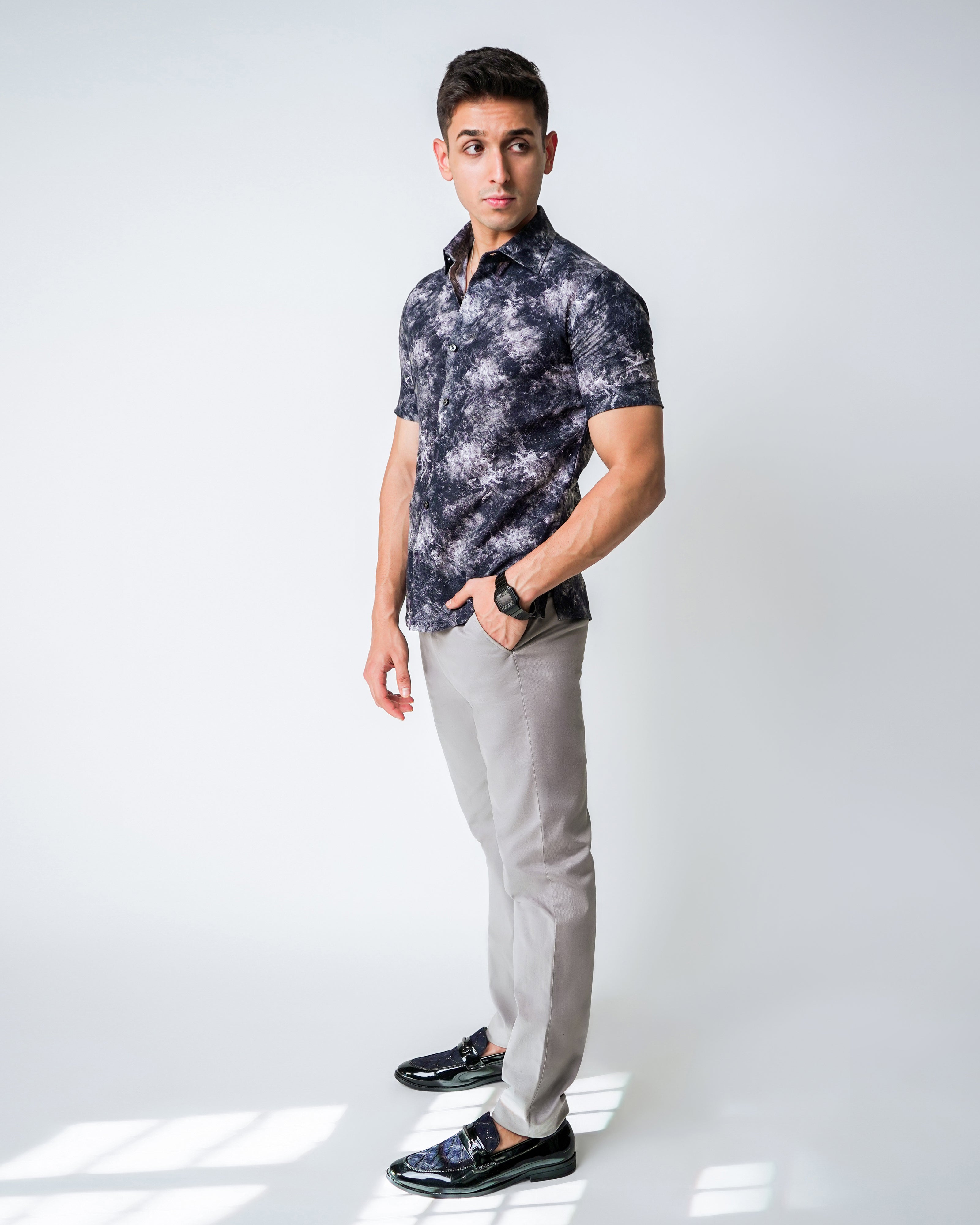 Black and White Linen Constelations printed Shirt