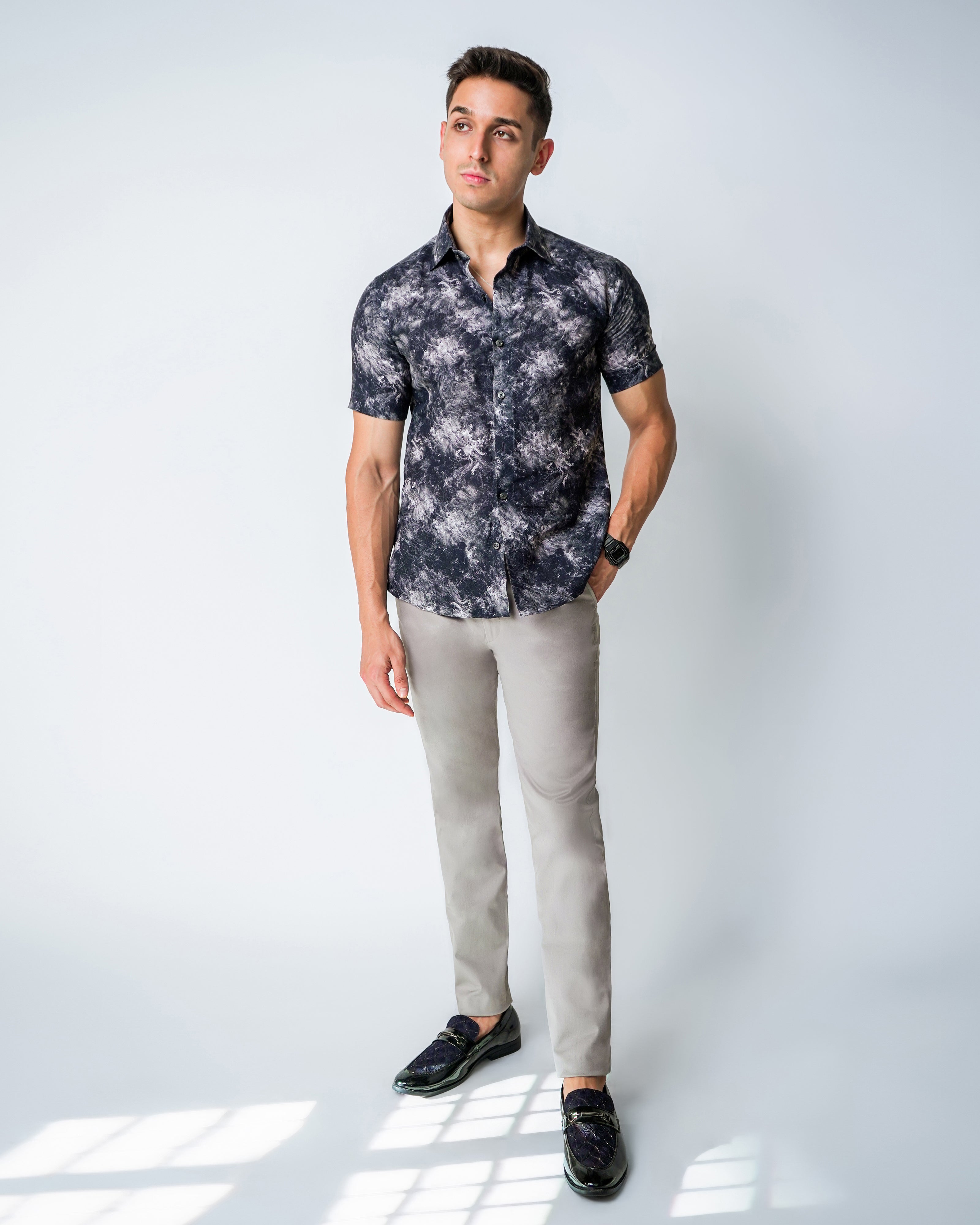 Black and White Linen Constelations printed Shirt