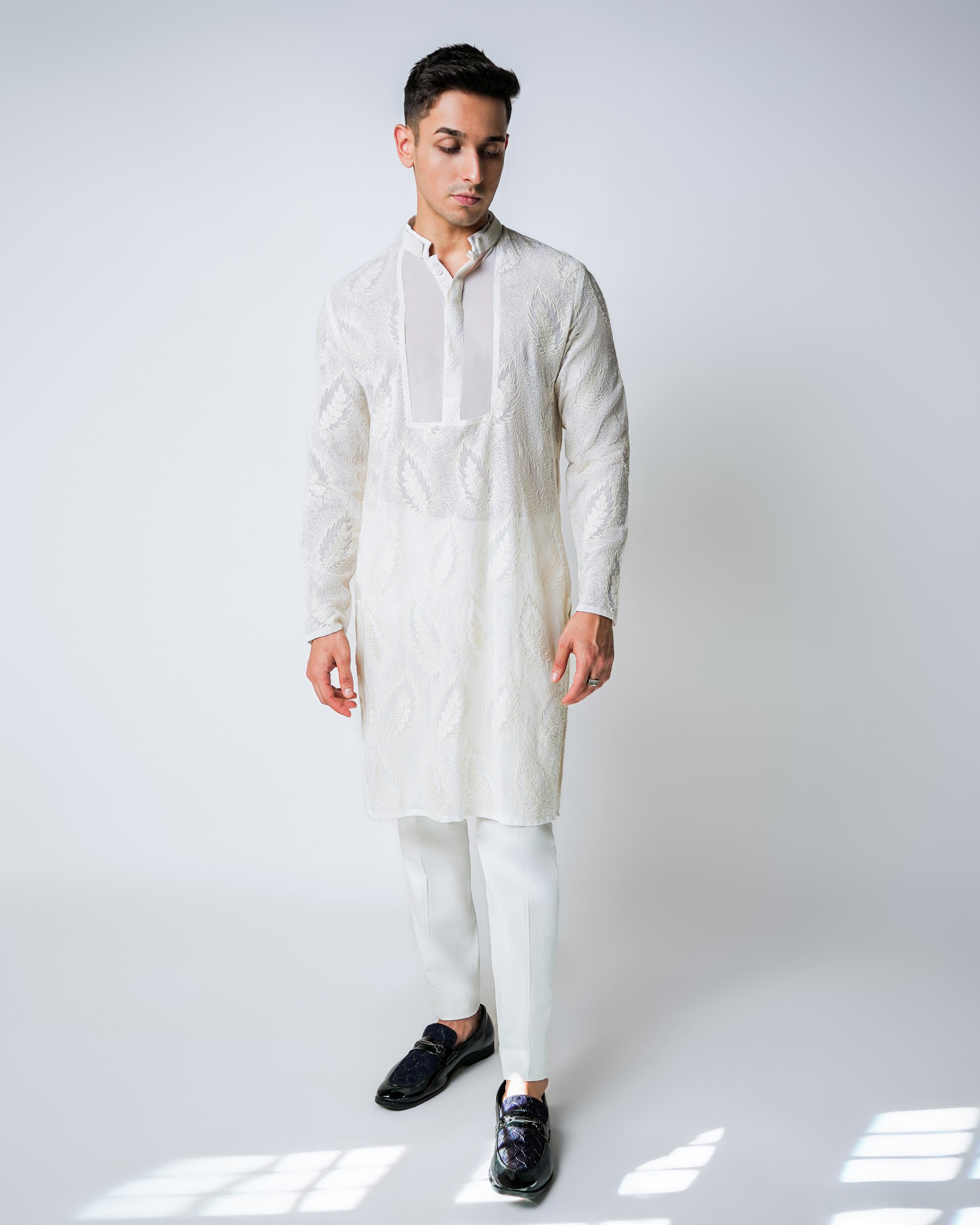 Ivory Floral Chiffon Kurta Set