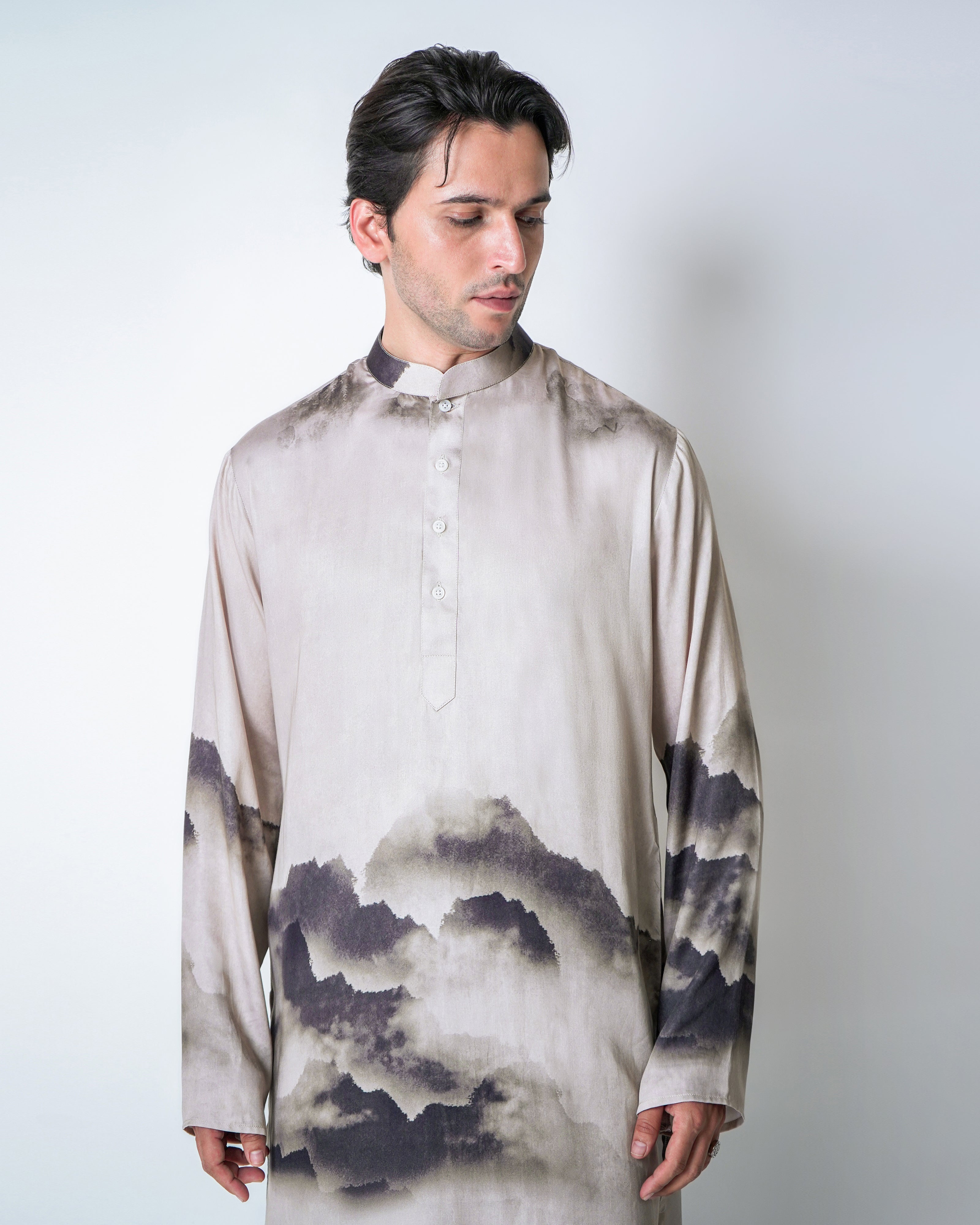Satin Clouds - Brown and Black tencel printed kurta set