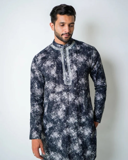 Black and White Linen Constelations printed kurta set