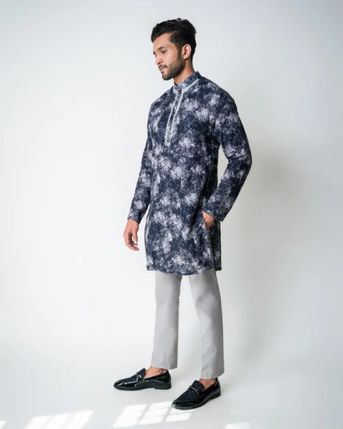 Black and White Linen Constelations printed kurta set