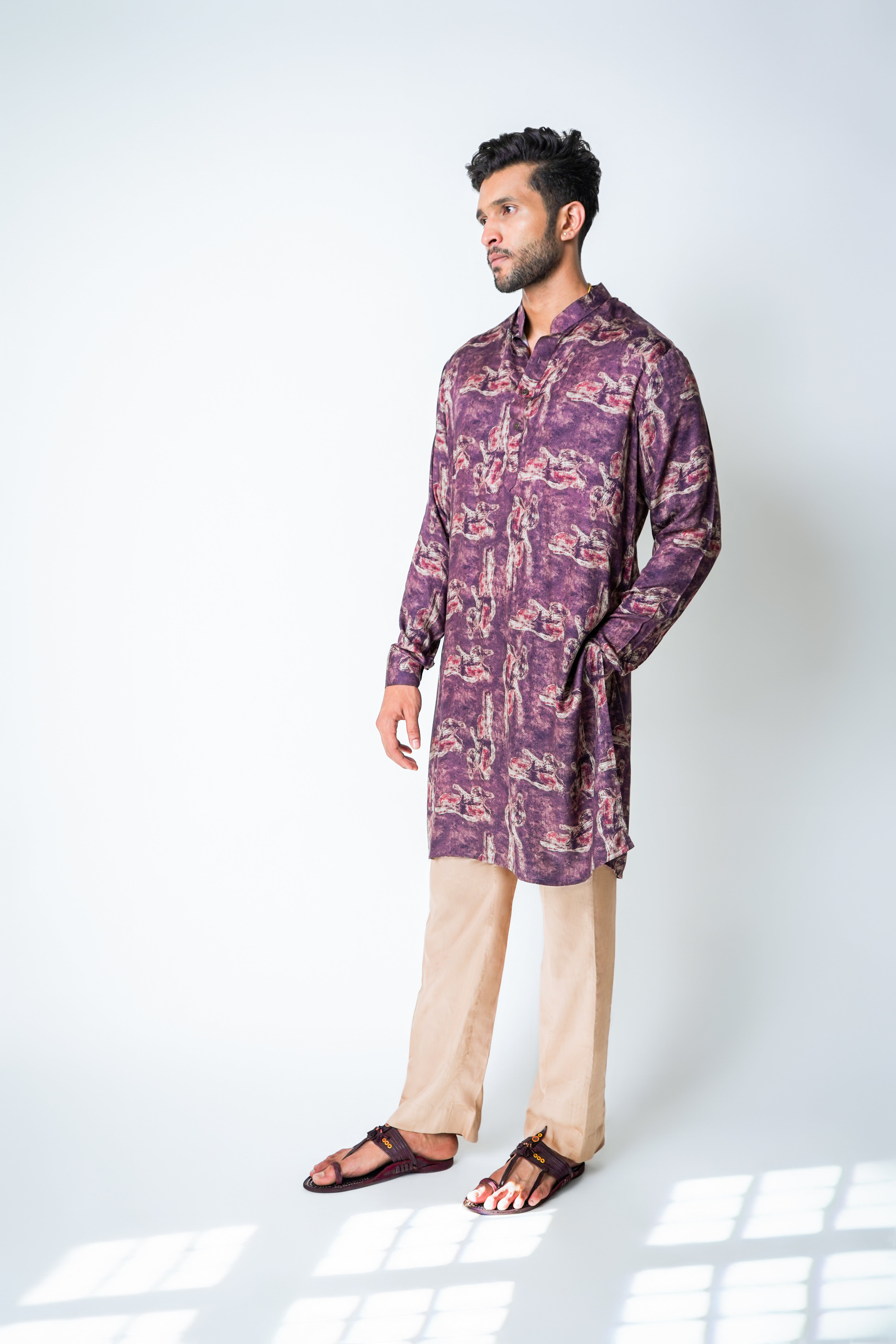 Wine and Champagne tencel printed kurta set