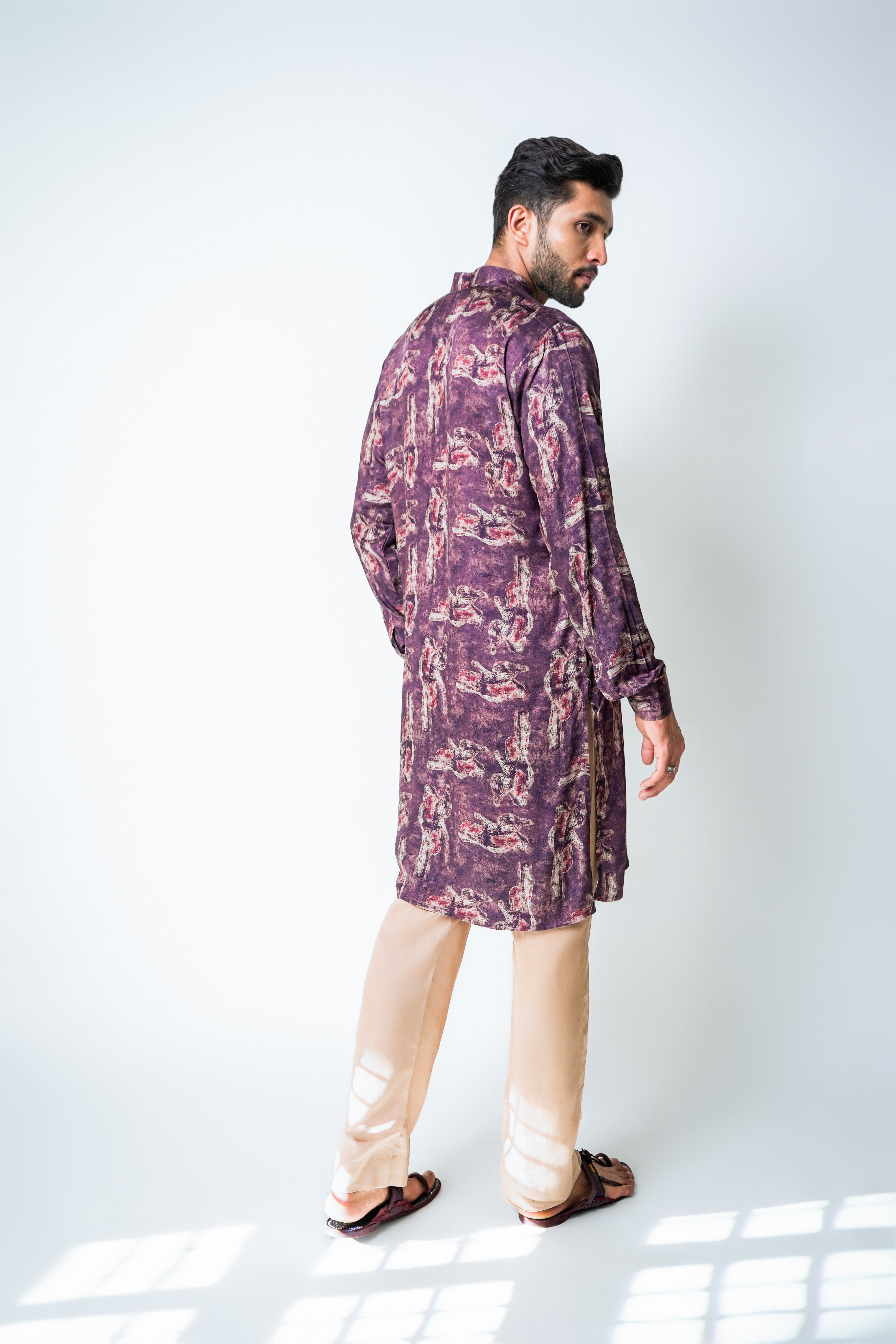 Wine and Champagne tencel printed kurta set