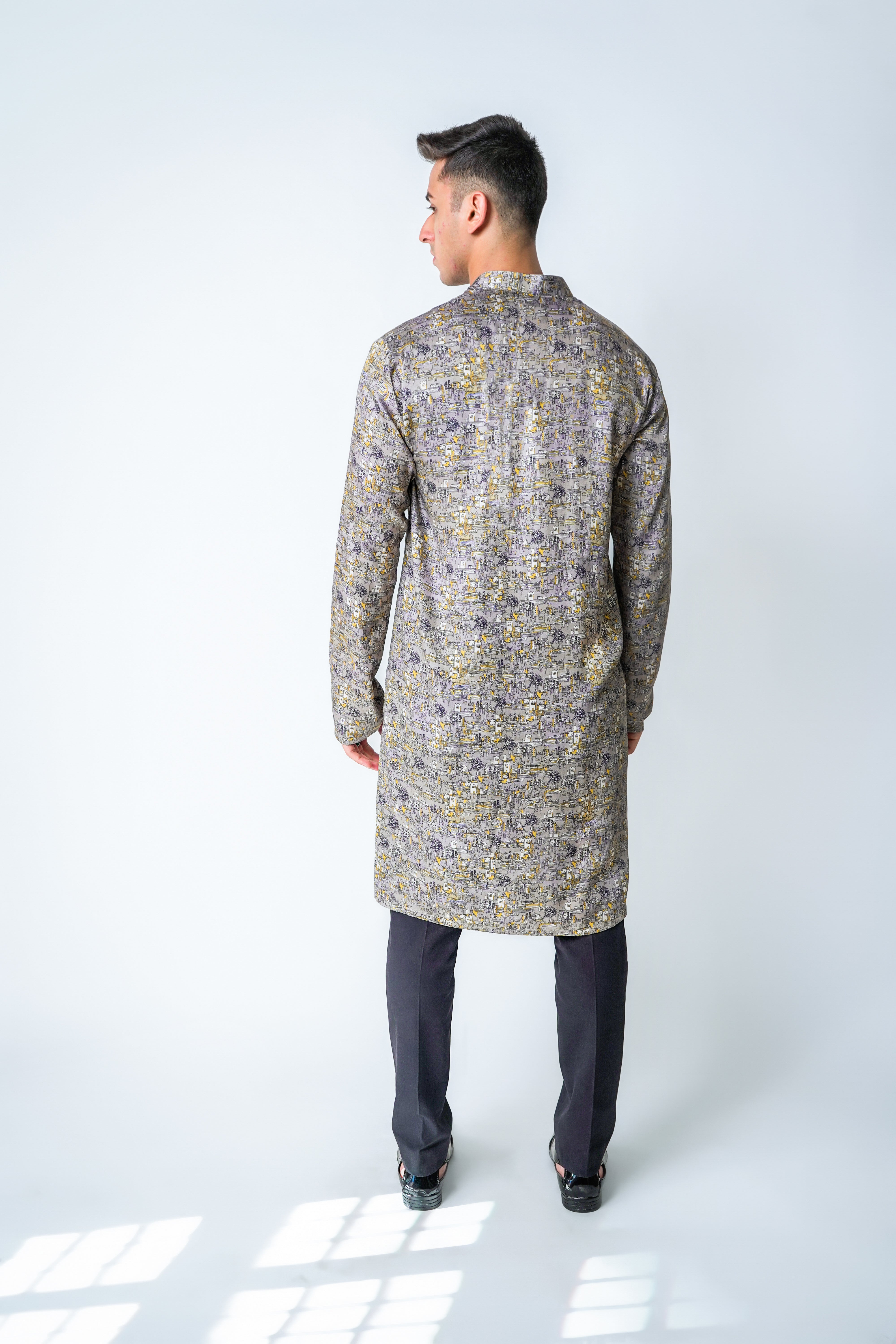Sheher Kurta - Grey and Yellow tencel printed kurta set