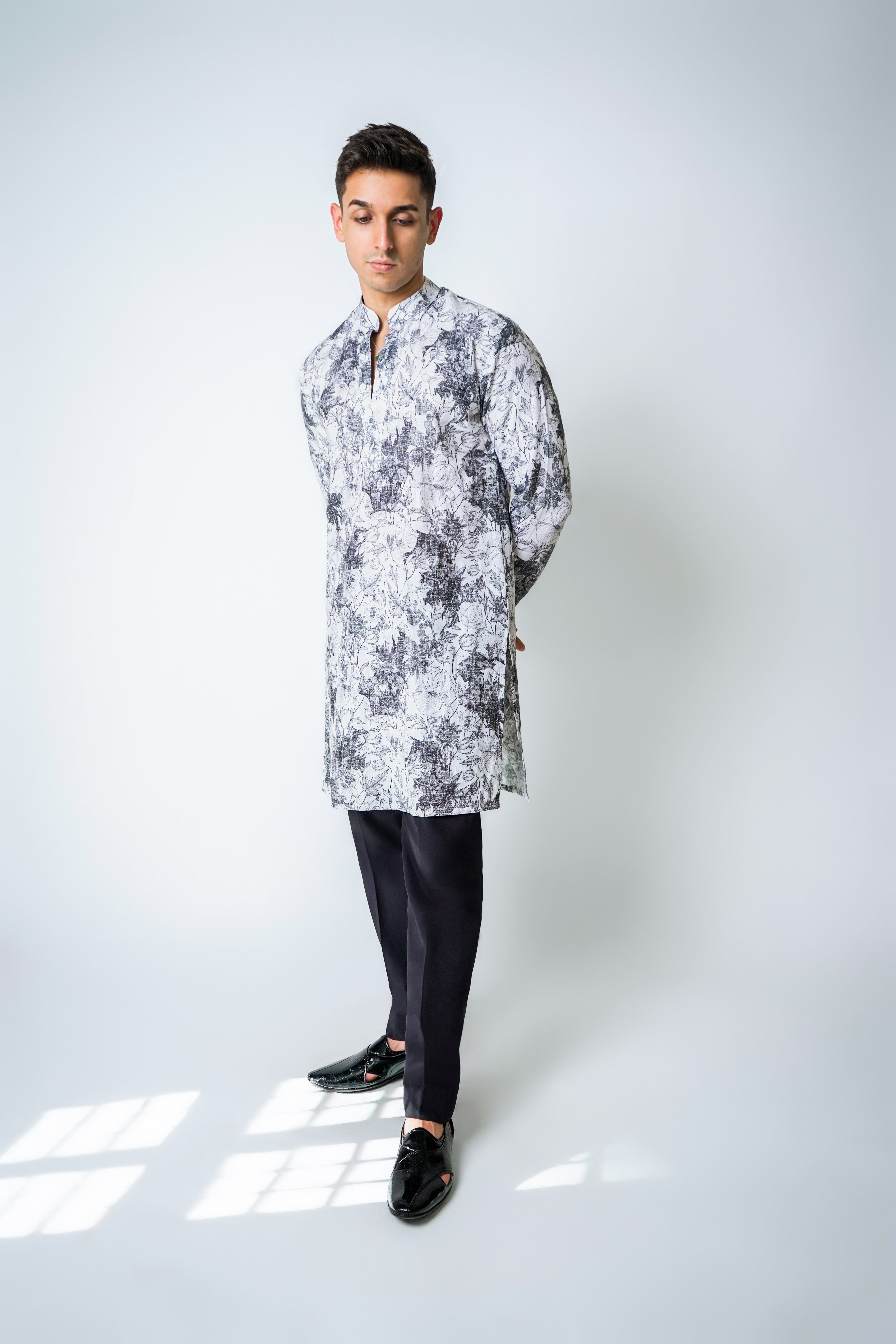 Black and White Printed Linen kurta set
