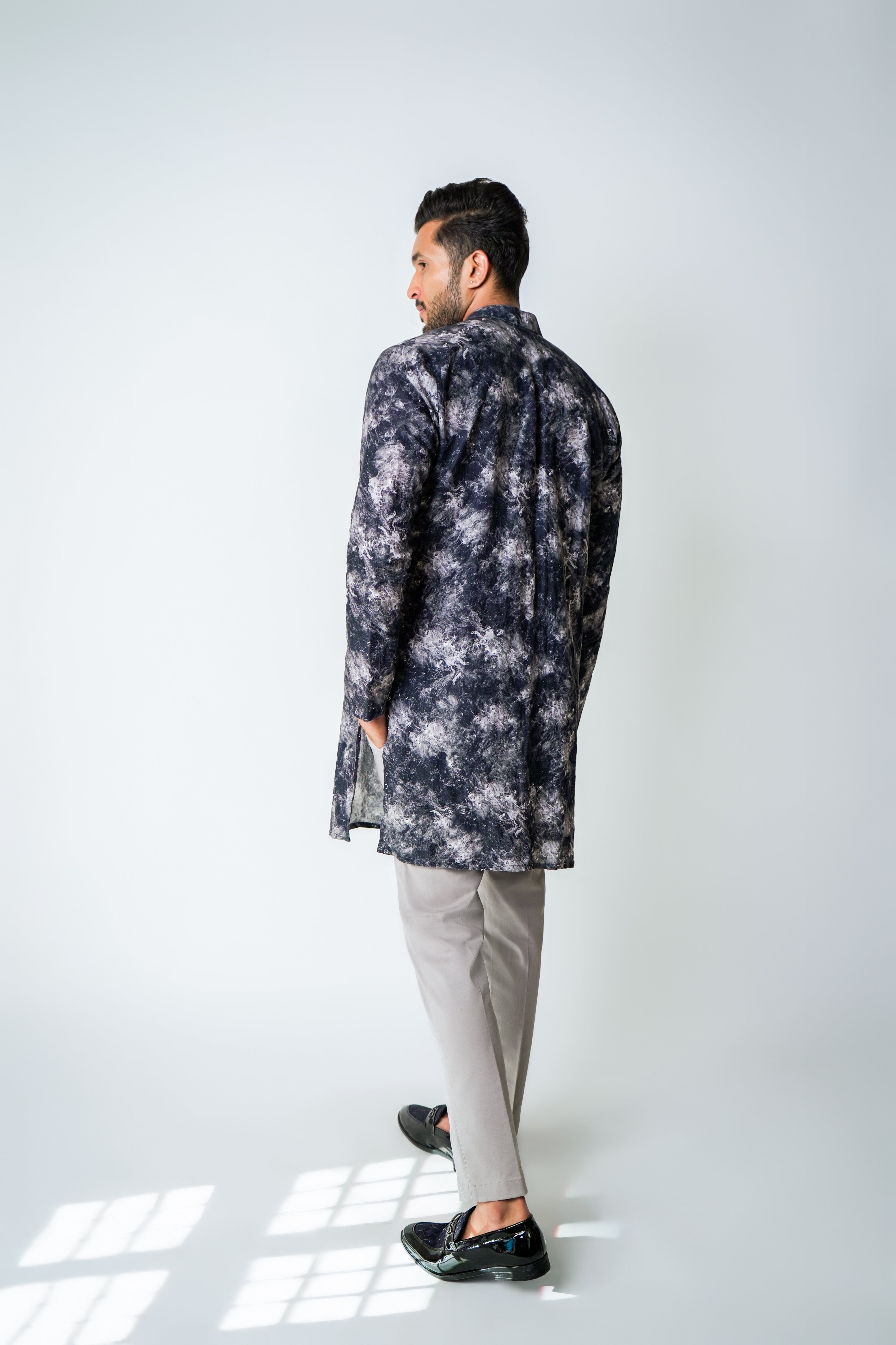 Black and White Linen Constelations printed kurta set