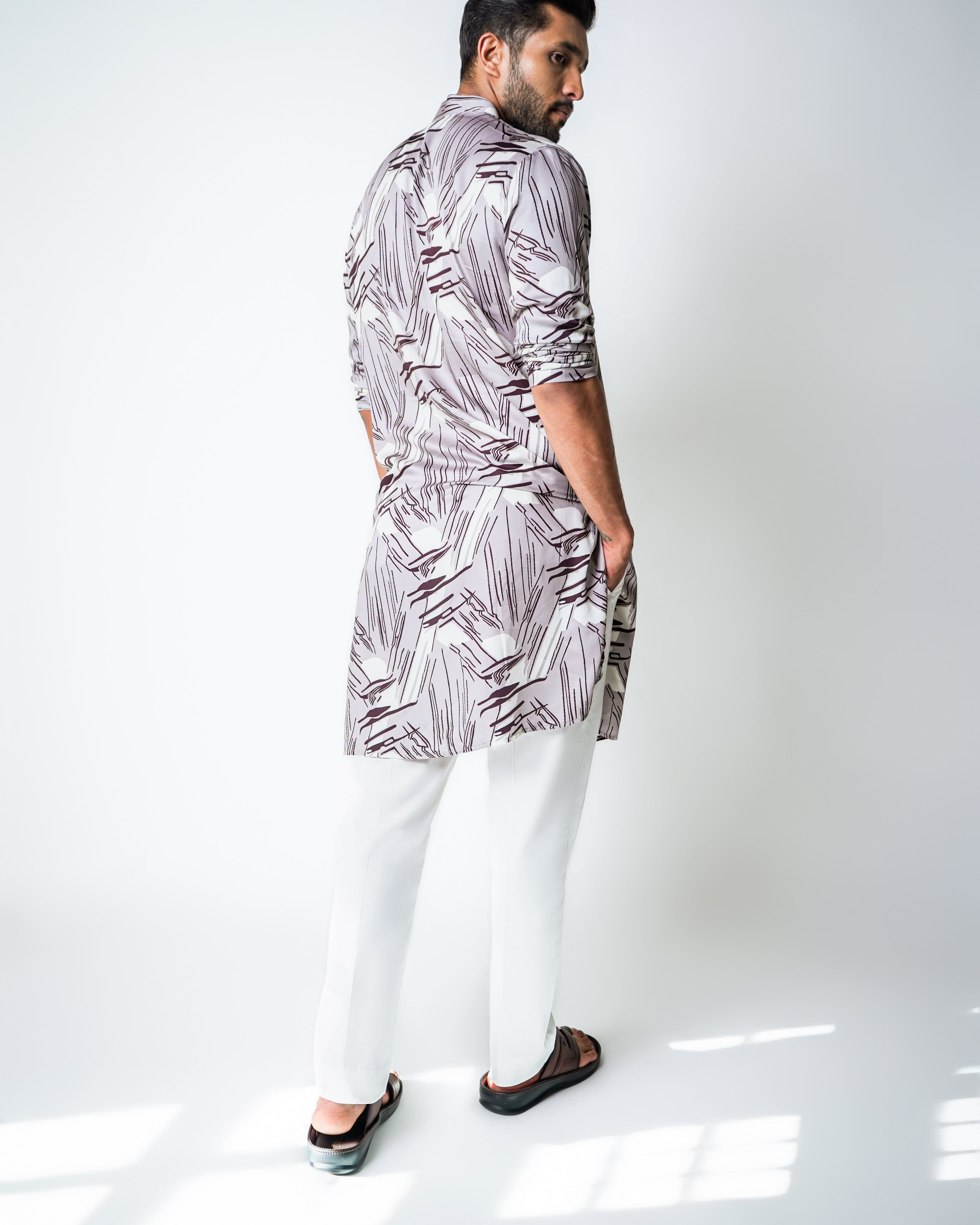 Brown and cream tencel printed kurta set