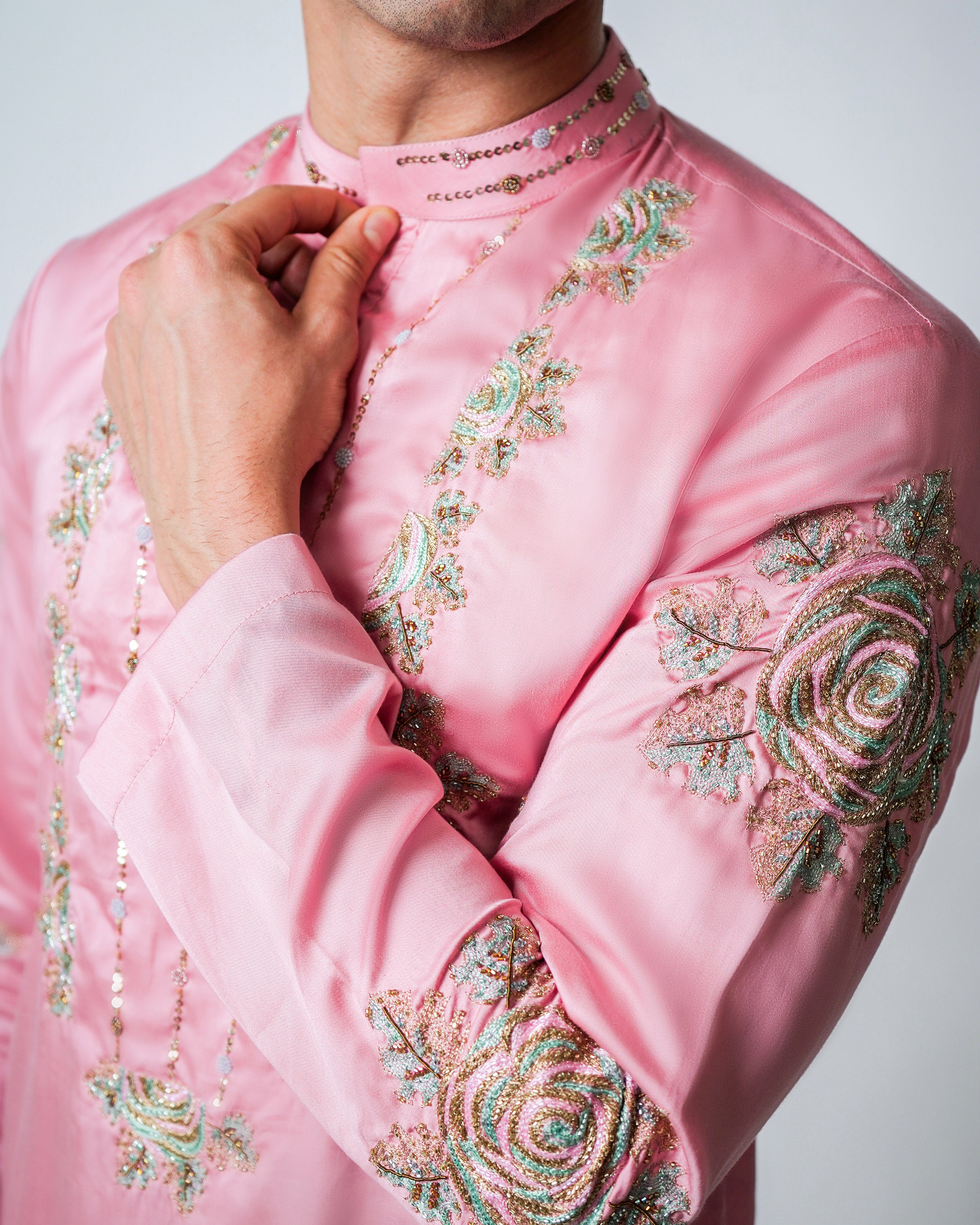 Pink Tencel Satin coral clusters kurta set