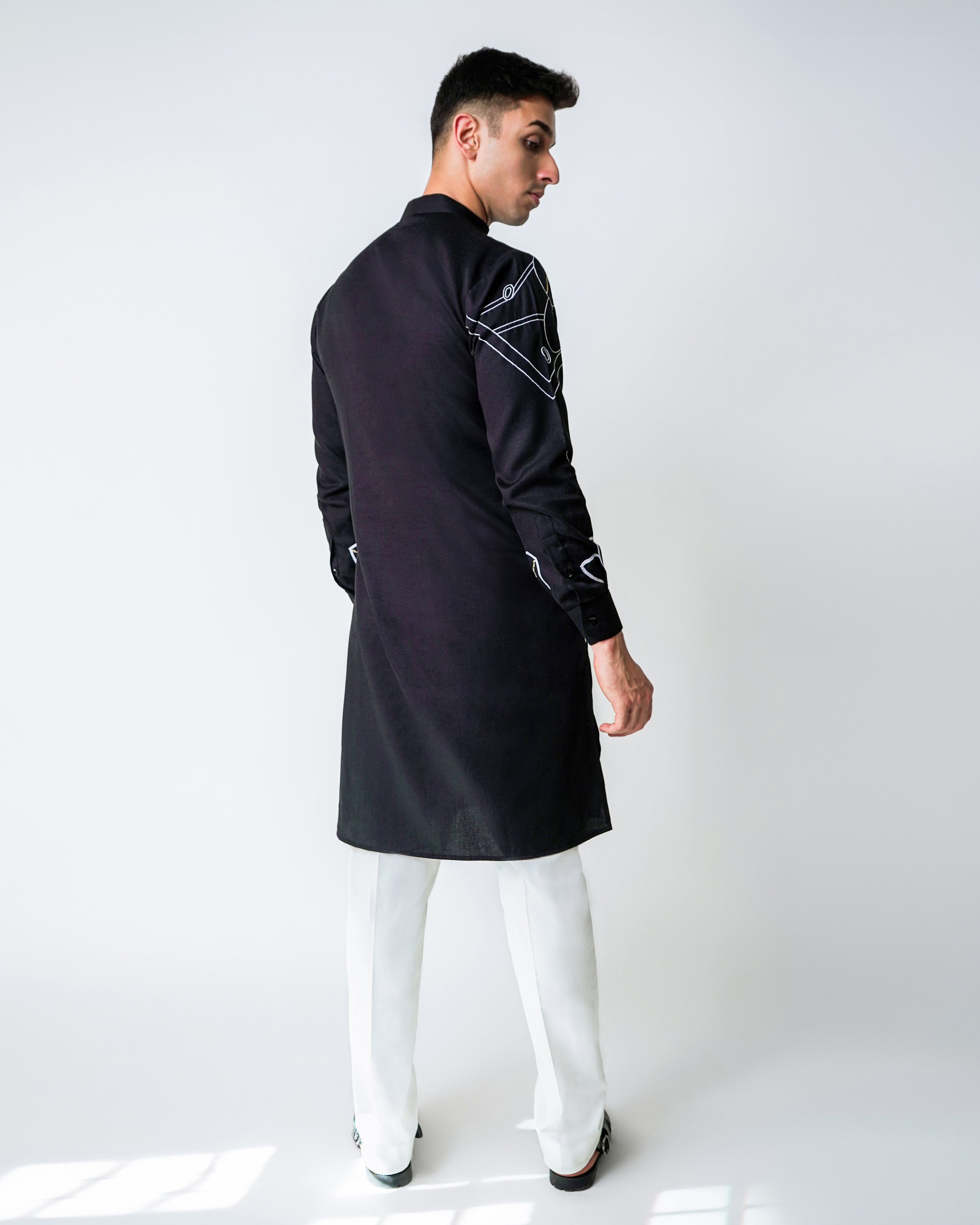 Black Tencel Kurta with lurec ocean florals Handwork kurta set
