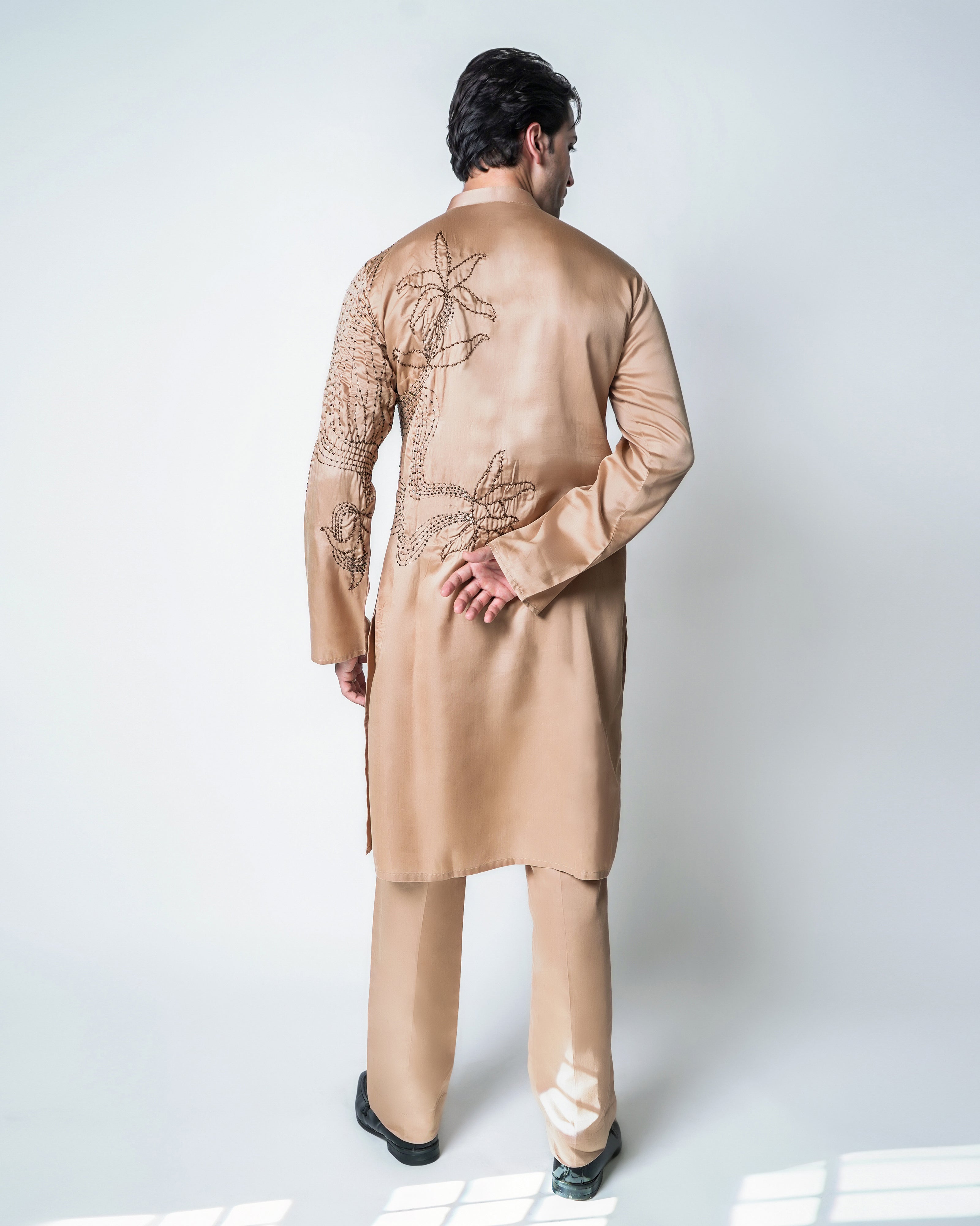 Champagne tencel Satin Octa-Bloom Kurta set