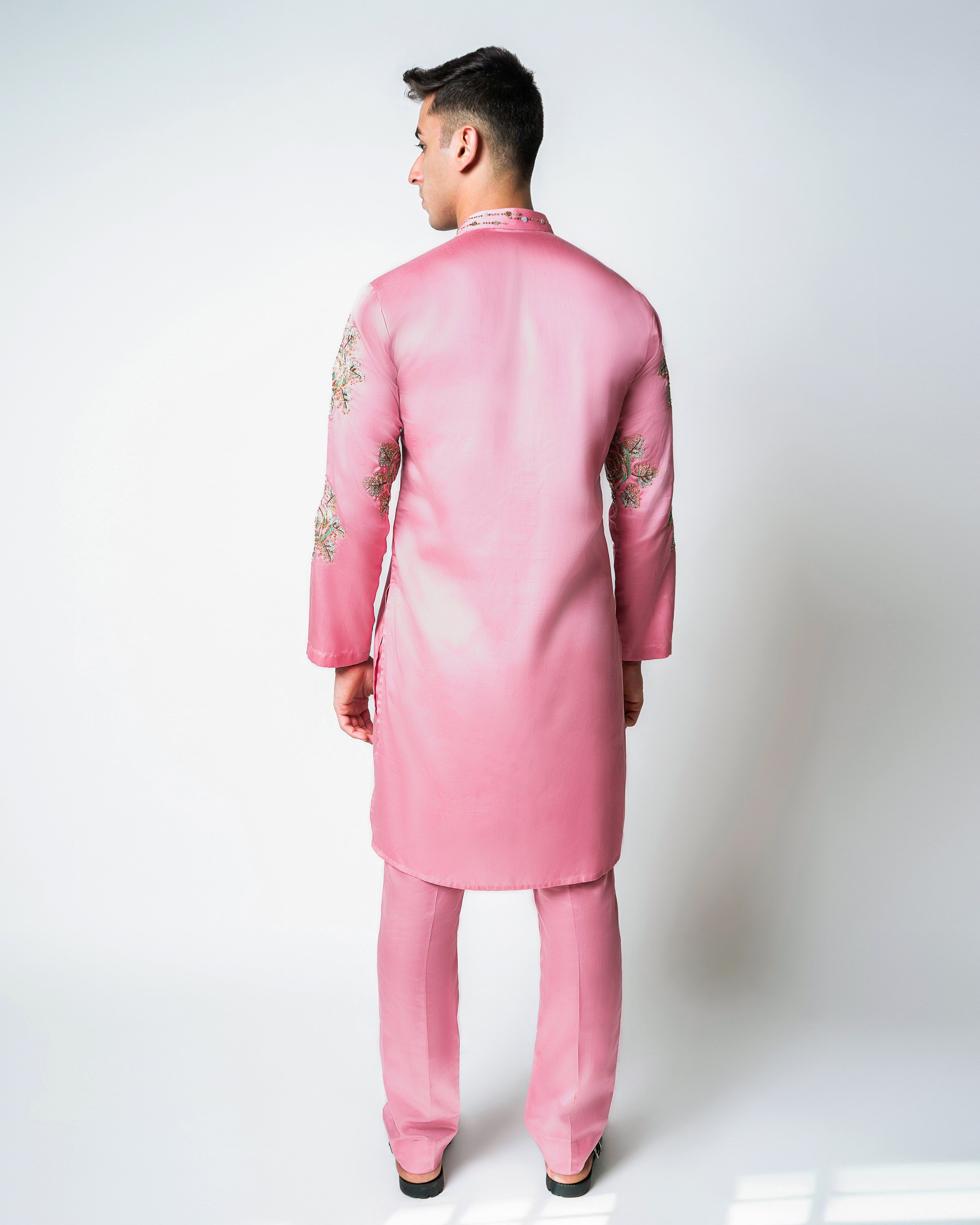 Pink Tencel Satin coral clusters kurta set