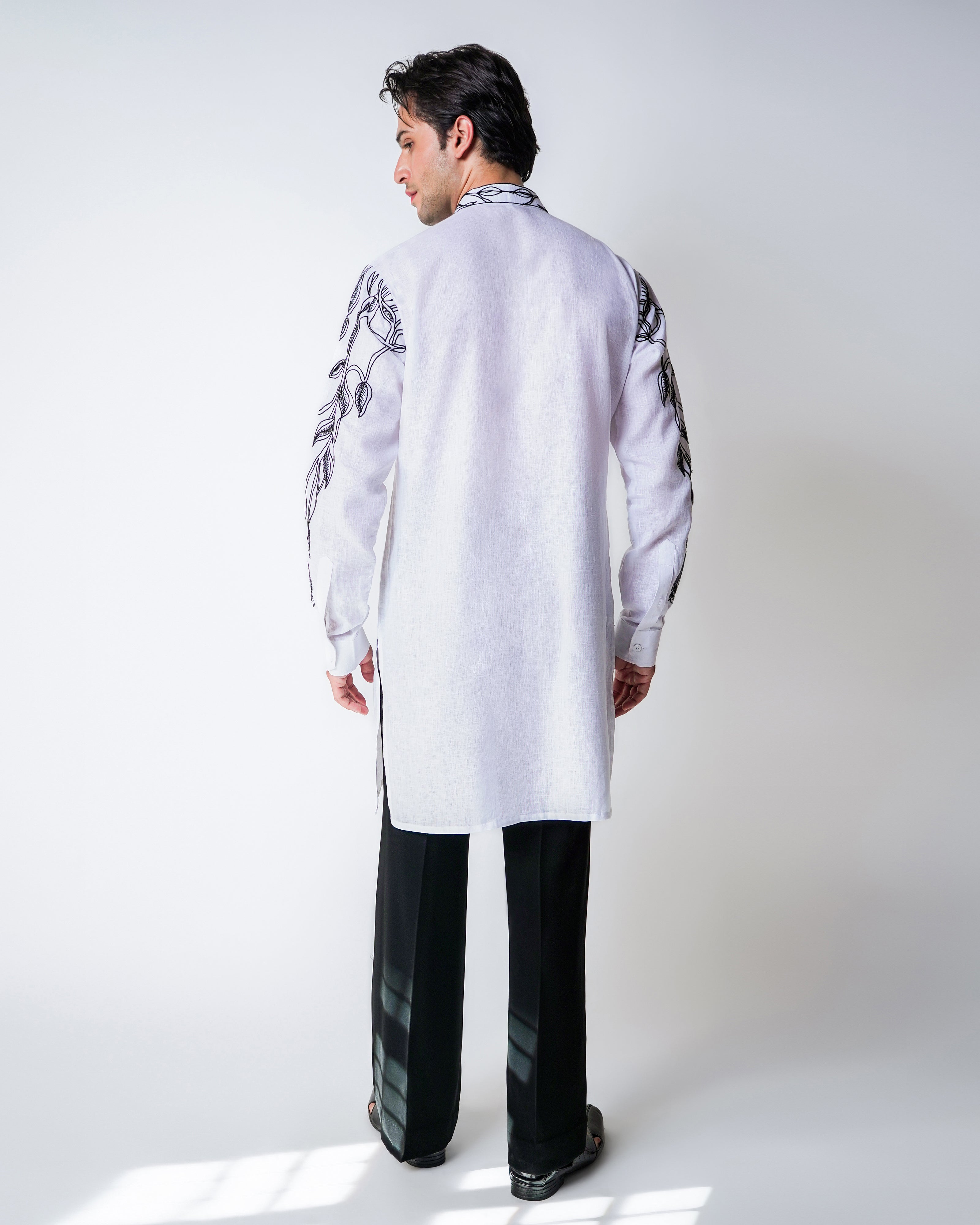 Black & White Linen Shaded acid floral hand embroidery kurta set