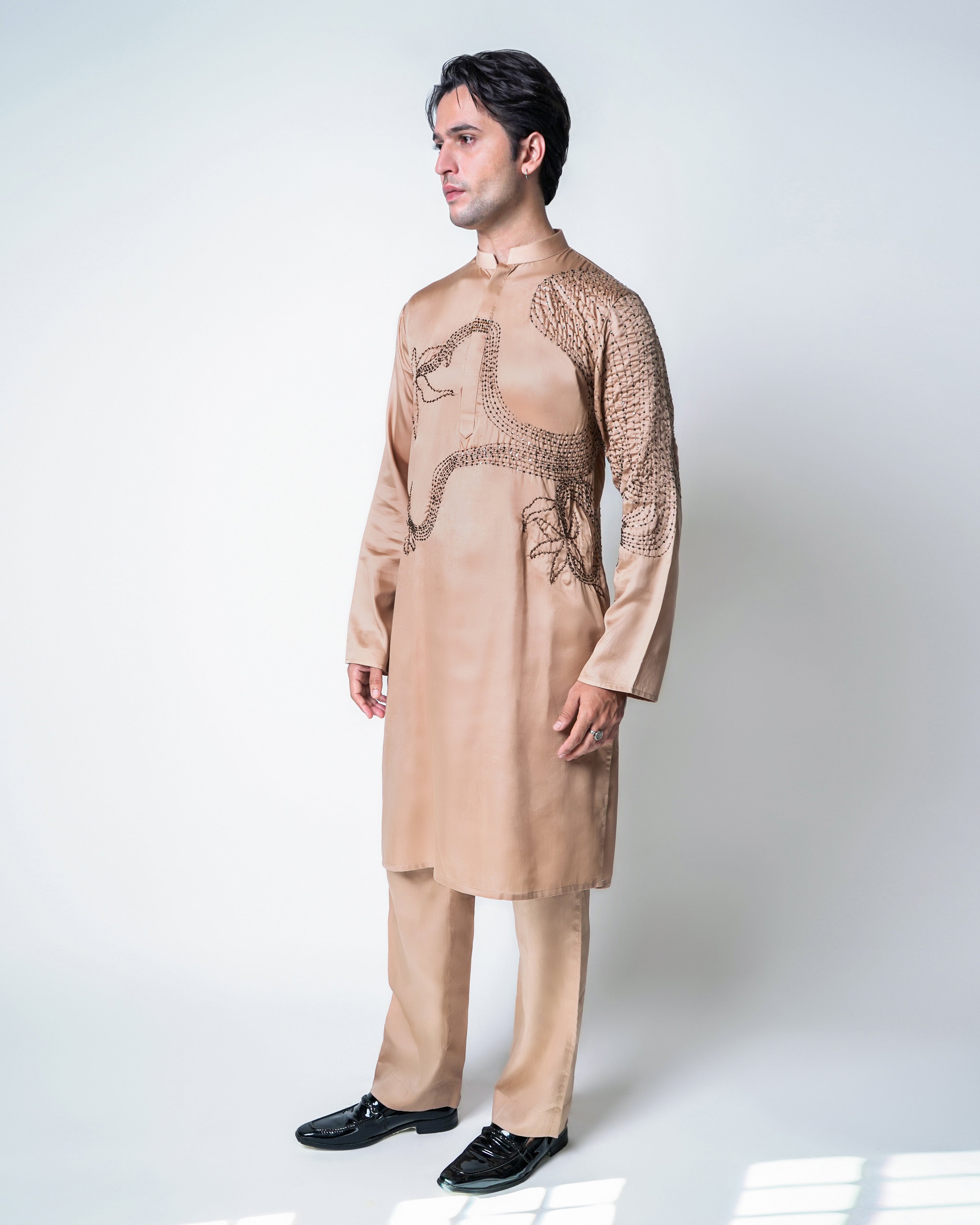 Champagne tencel Satin Octa-Bloom Kurta set