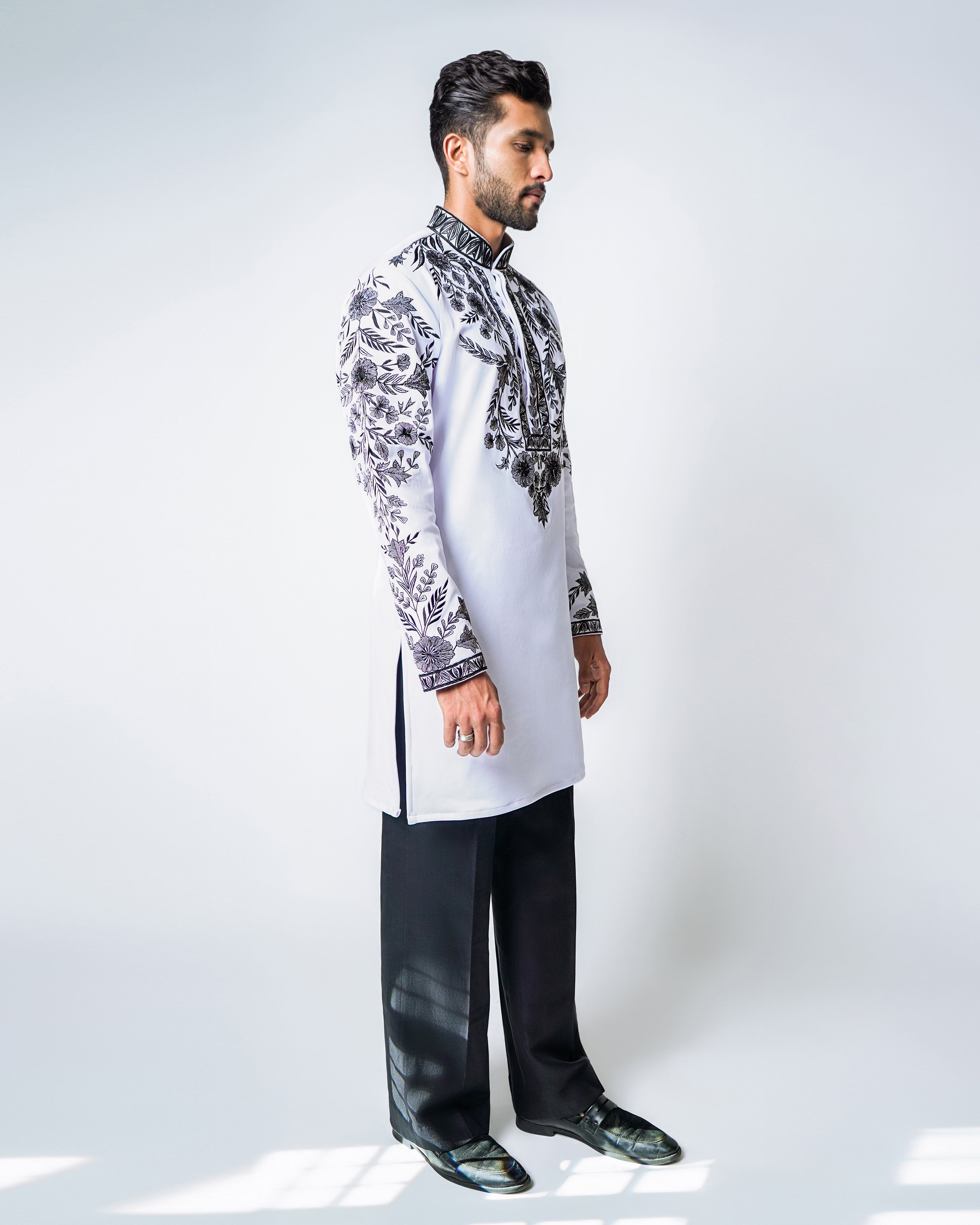 Regal Bloom - White and black embroidered kurta set