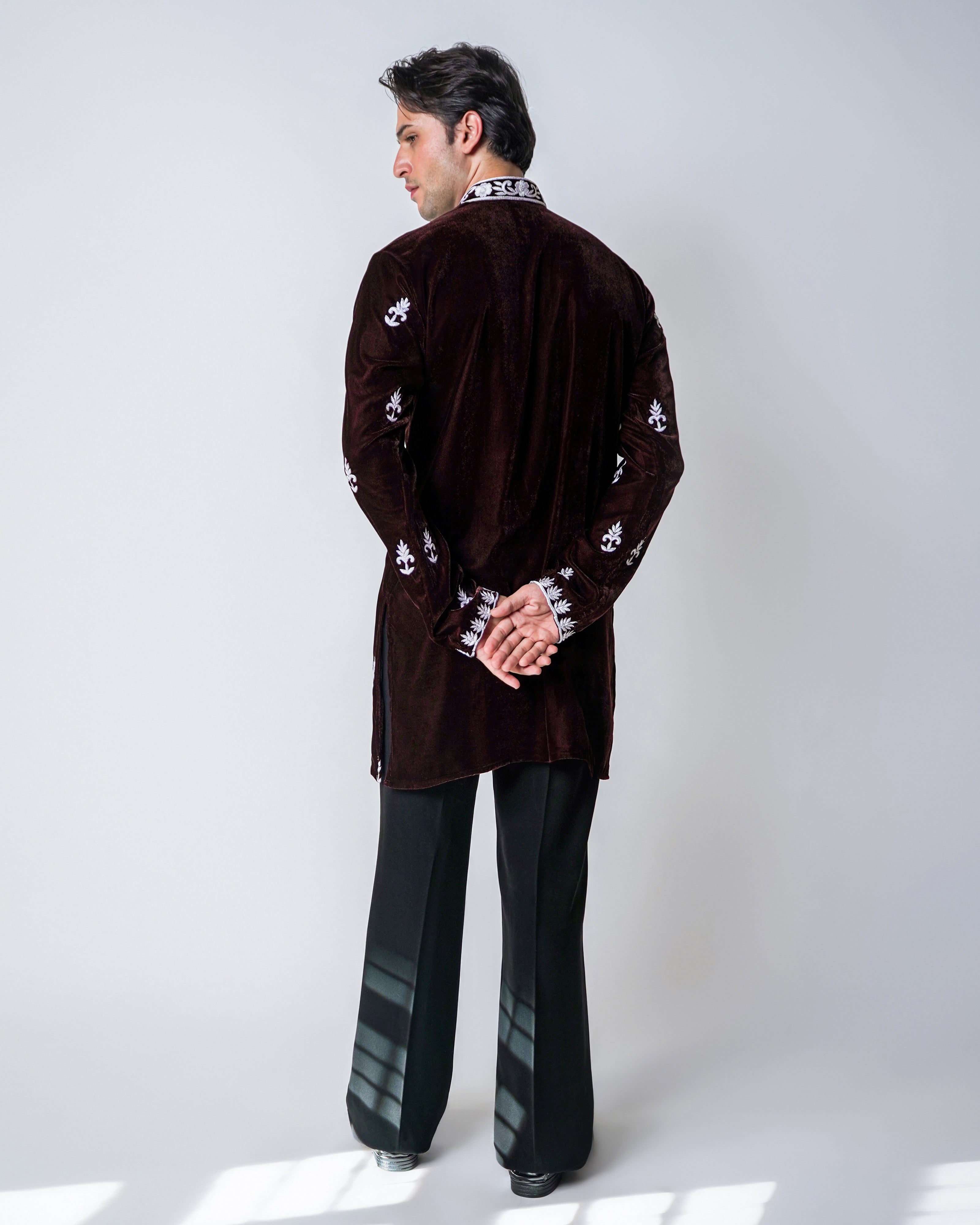 Velvet Labrynth - Dark brown Velvet with Silk Handwork Kurta set