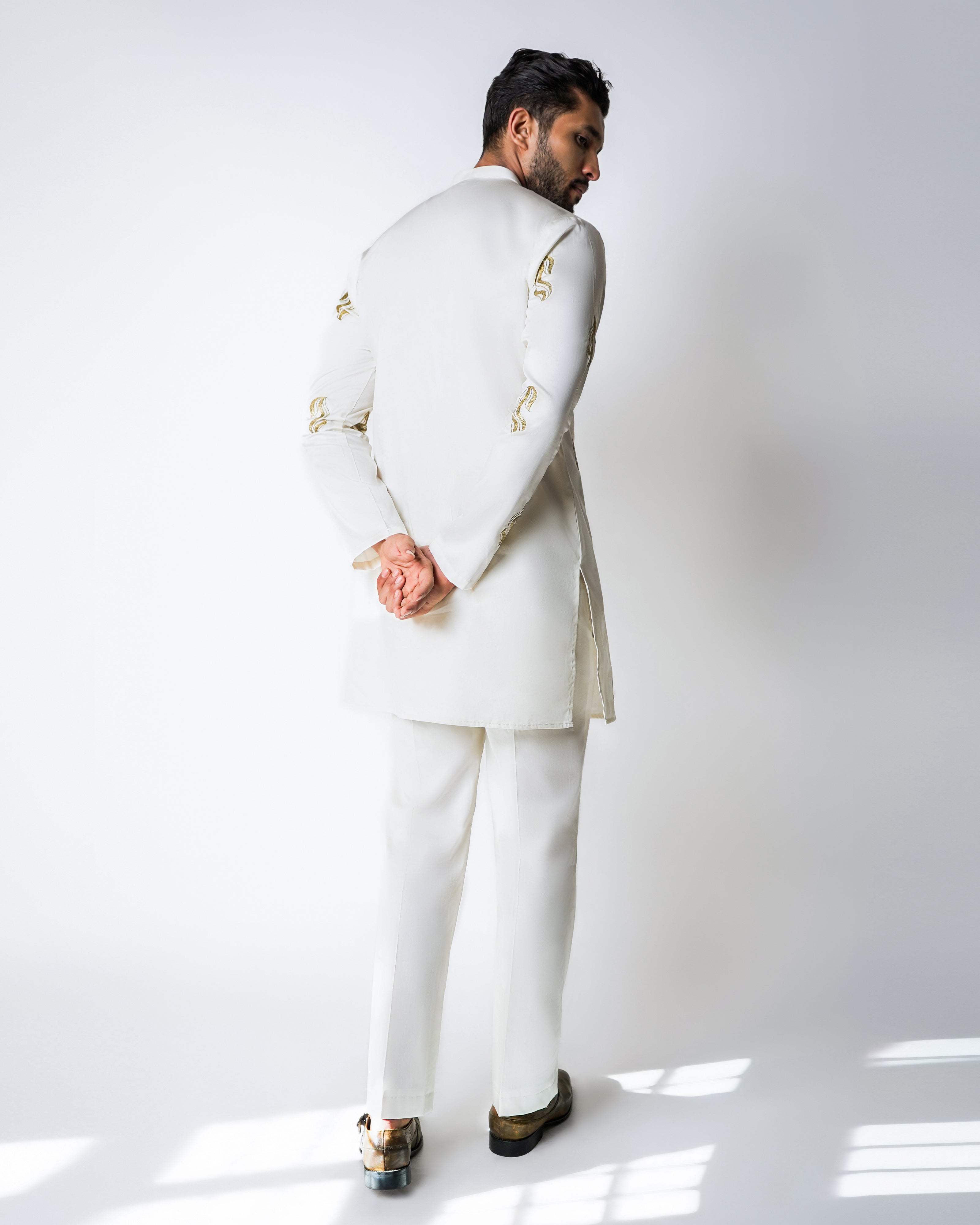 Cream cotton with metallic Kasab Handwork kurta set