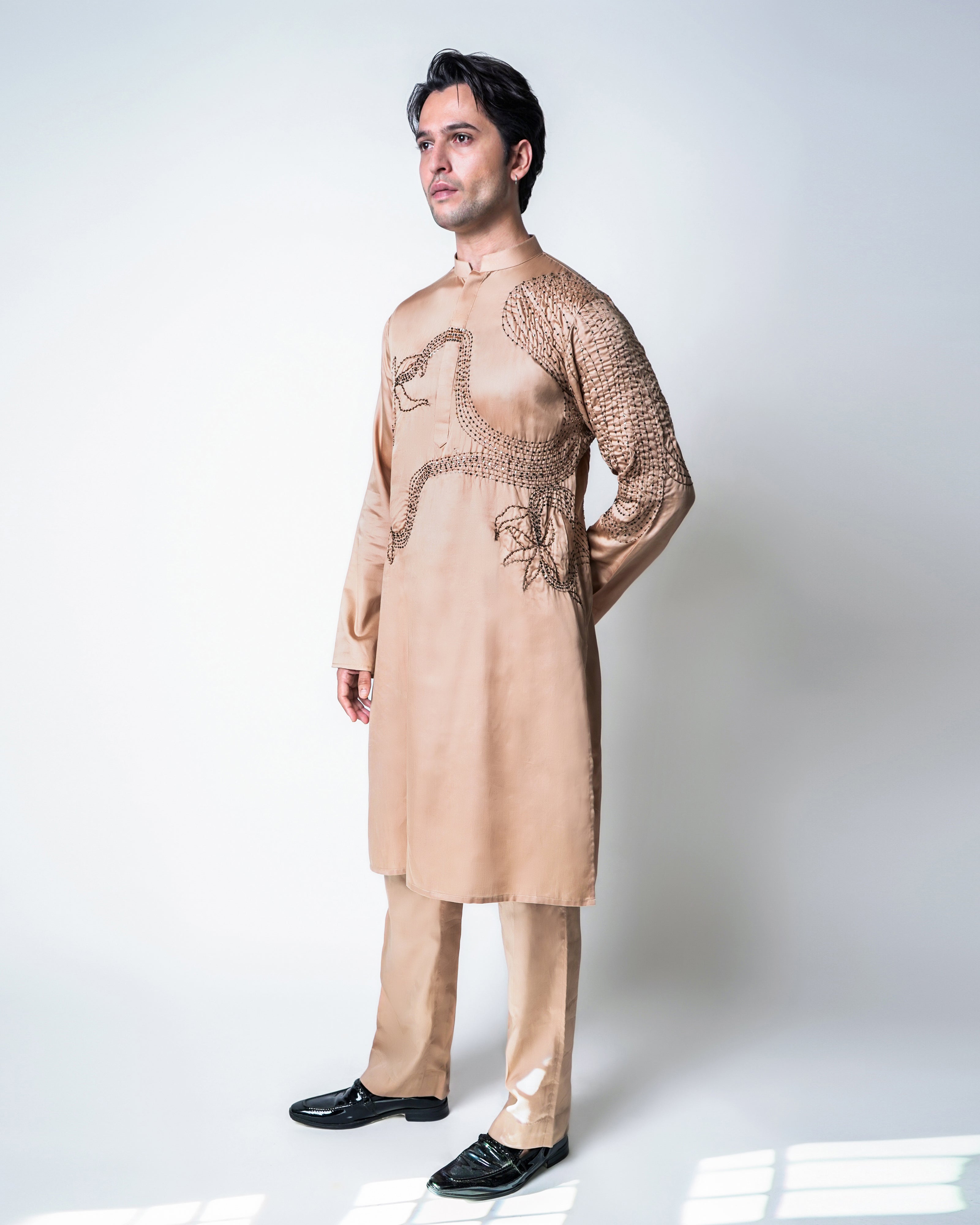 Champagne tencel Satin Octa-Bloom Kurta set