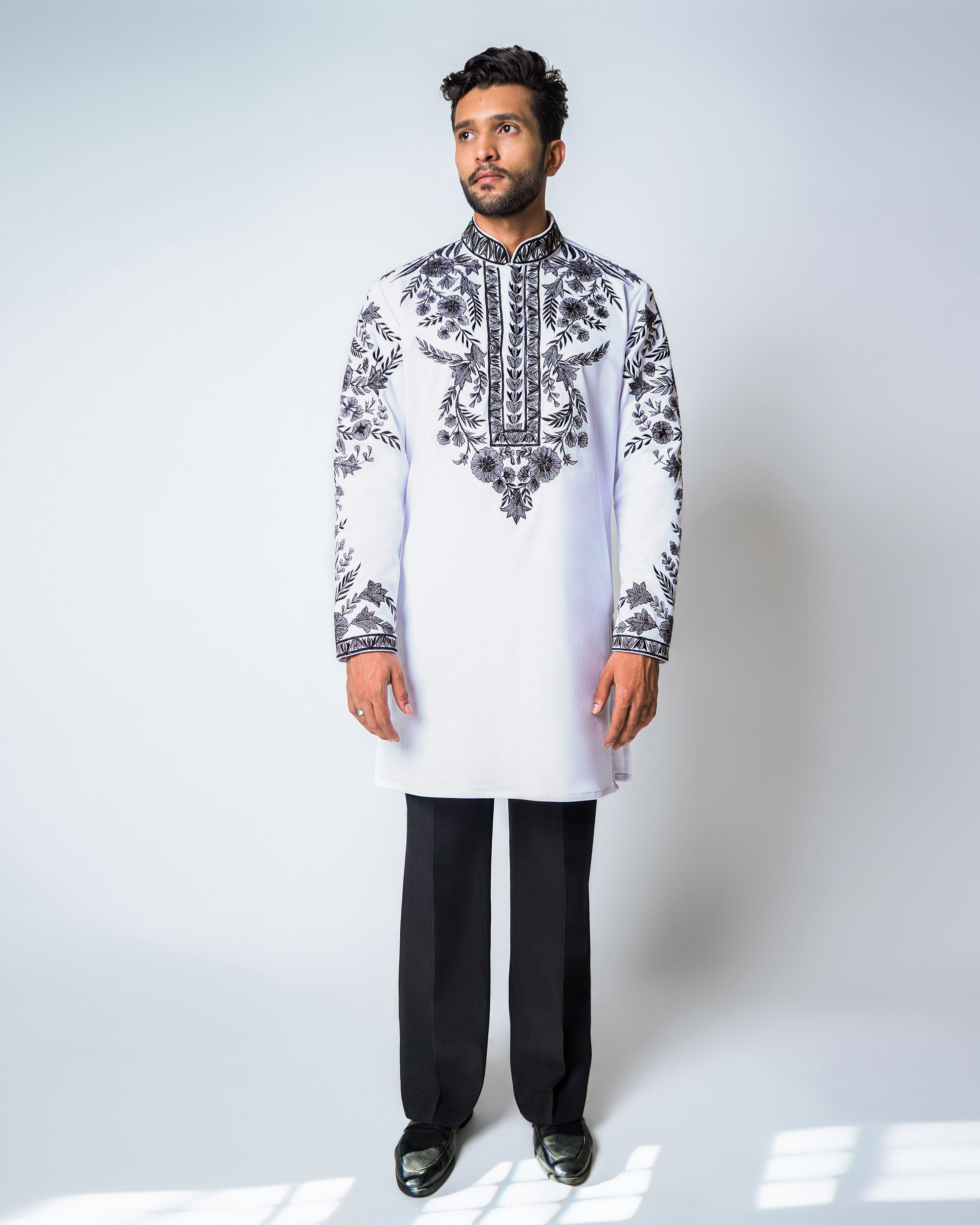 Regal Bloom - White and black embroidered kurta set