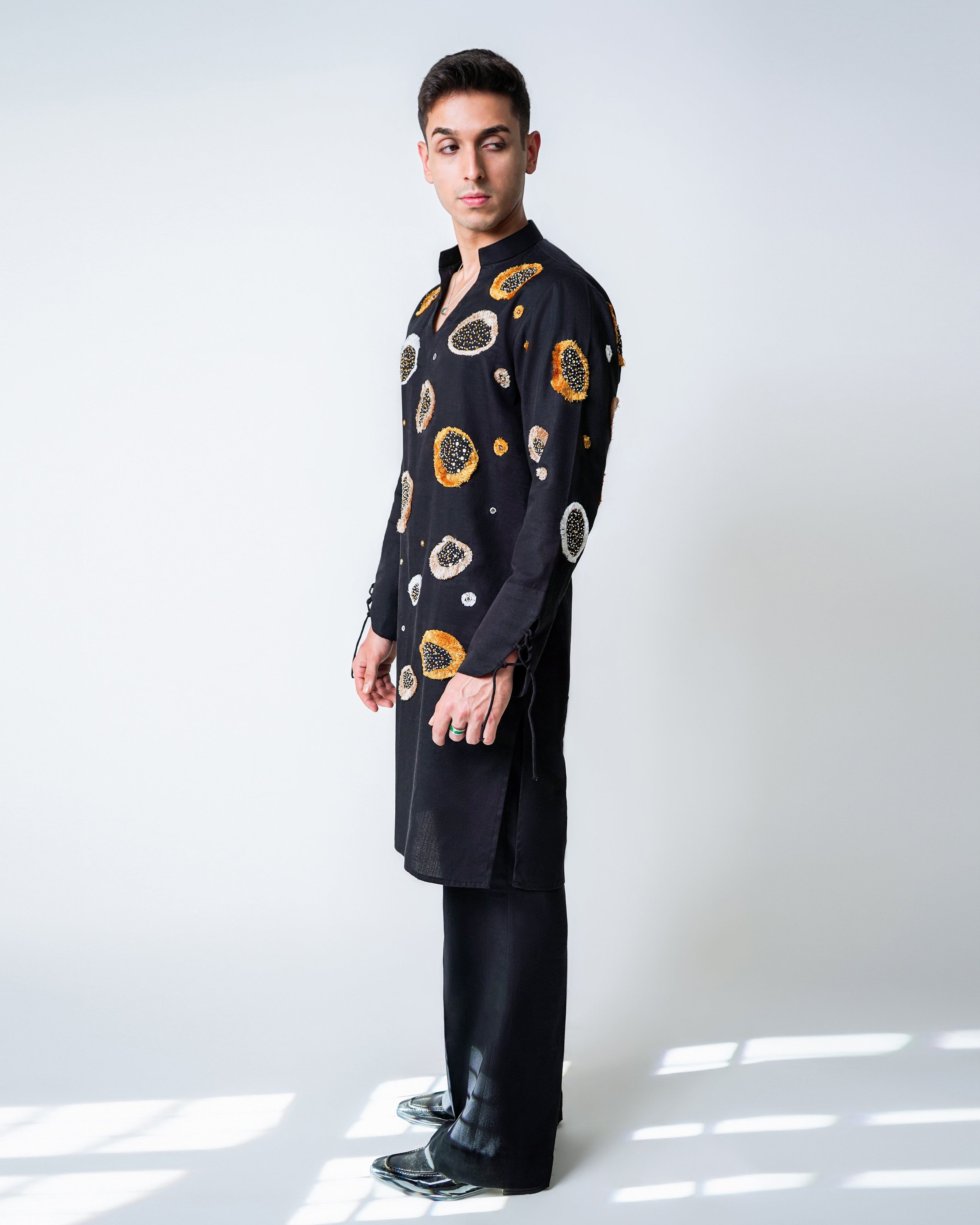 Black Tencel Suction Cup cluster Embroidery Kurta