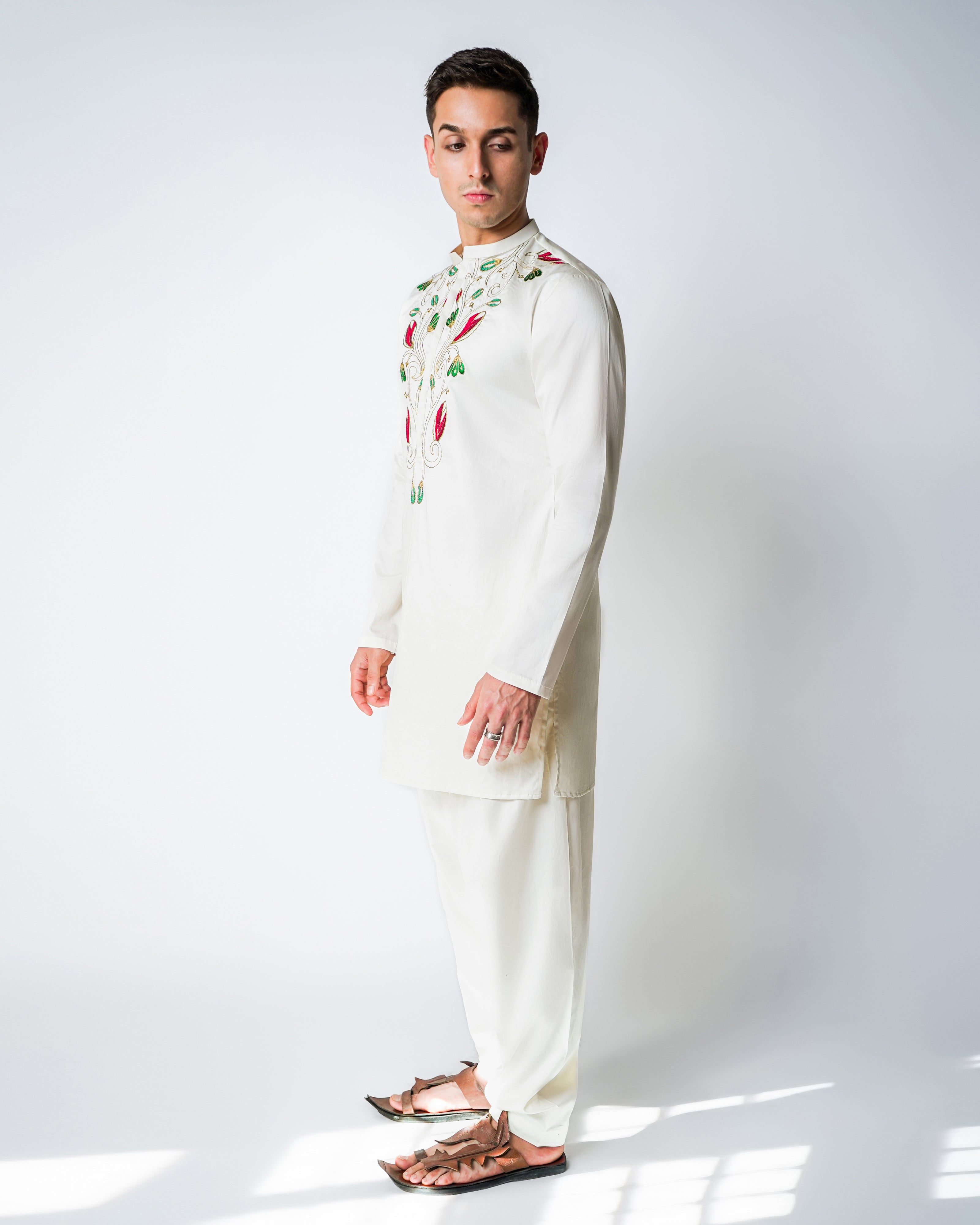 Cream Cotton, 3D Rafia and metal handworked Kurta