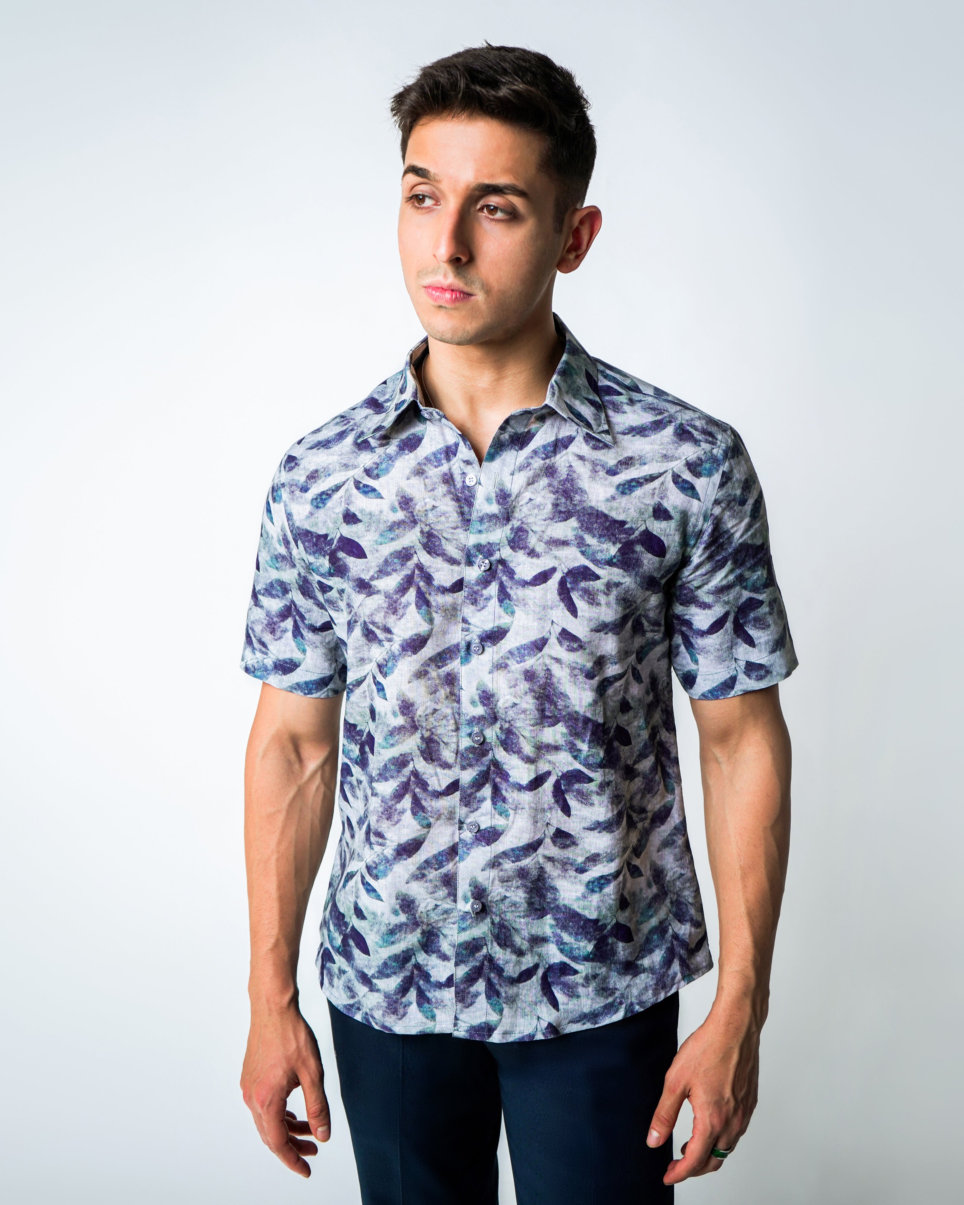 Blue Floral Printed Linen shirt