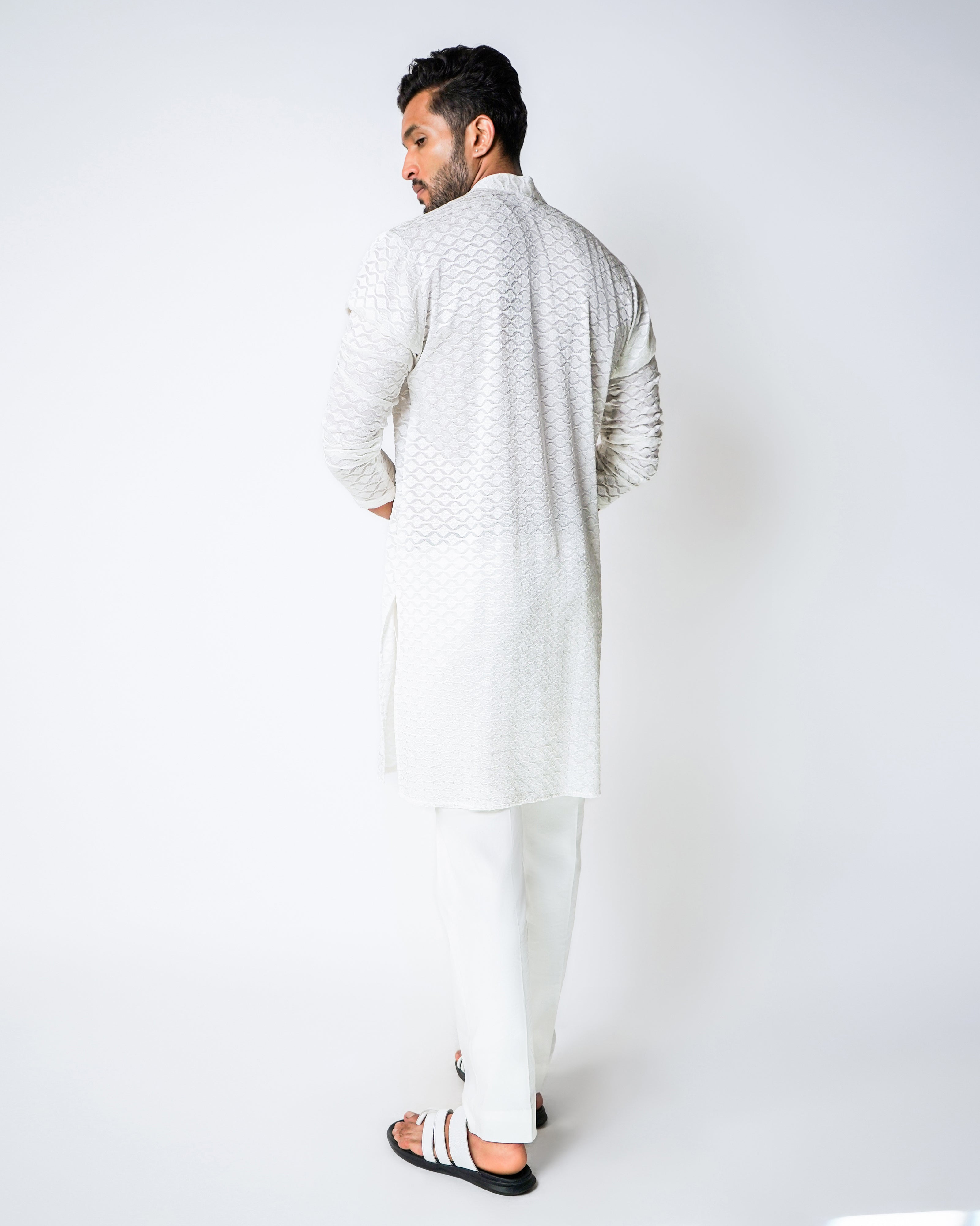 Ivory Repeat Geometric Self Embroidered Silk Kurta Set