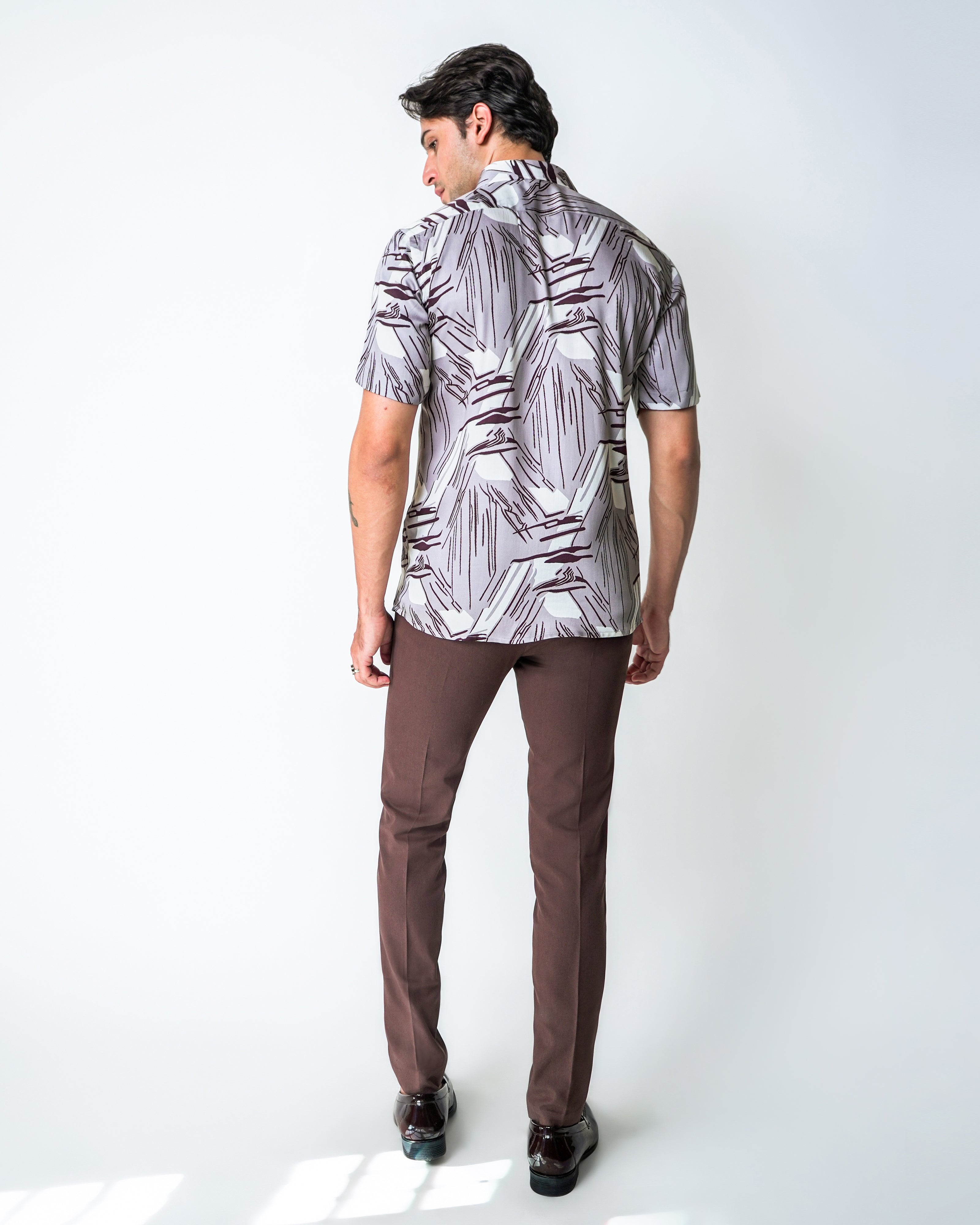 Brown and cream tencel printed shirt