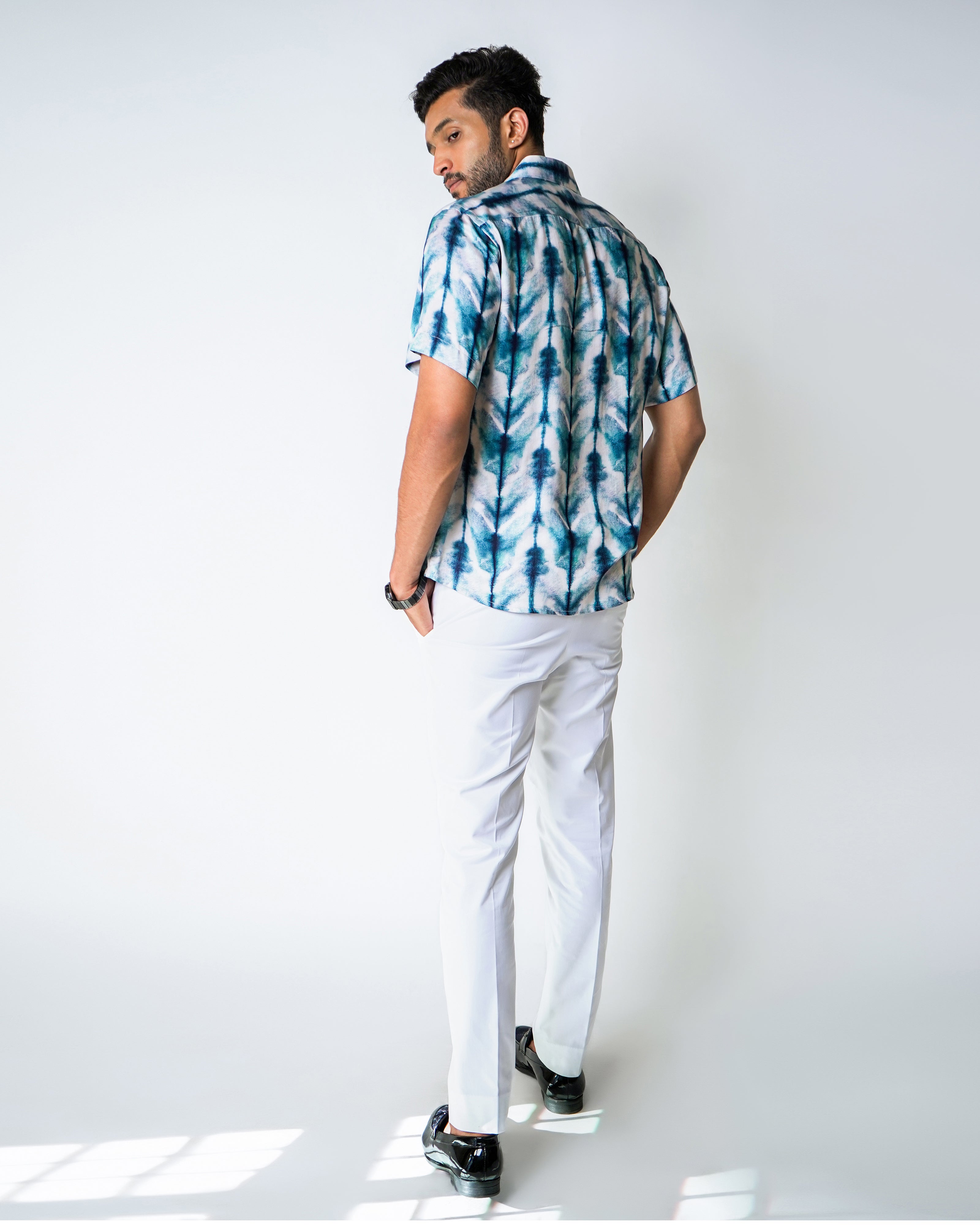 Blue and White Tencel abstract printed shirt