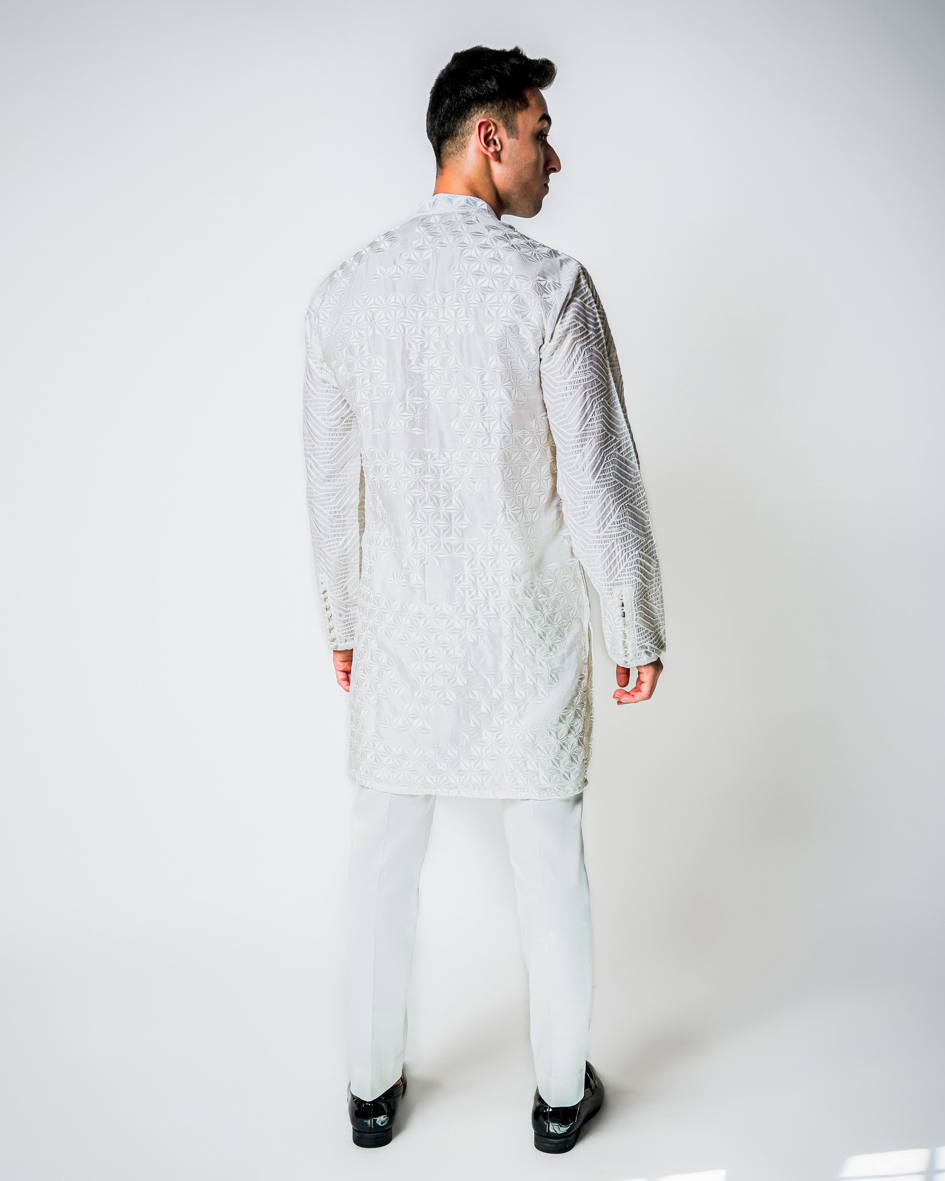 Assymetric Geometric White cotton silk kurta