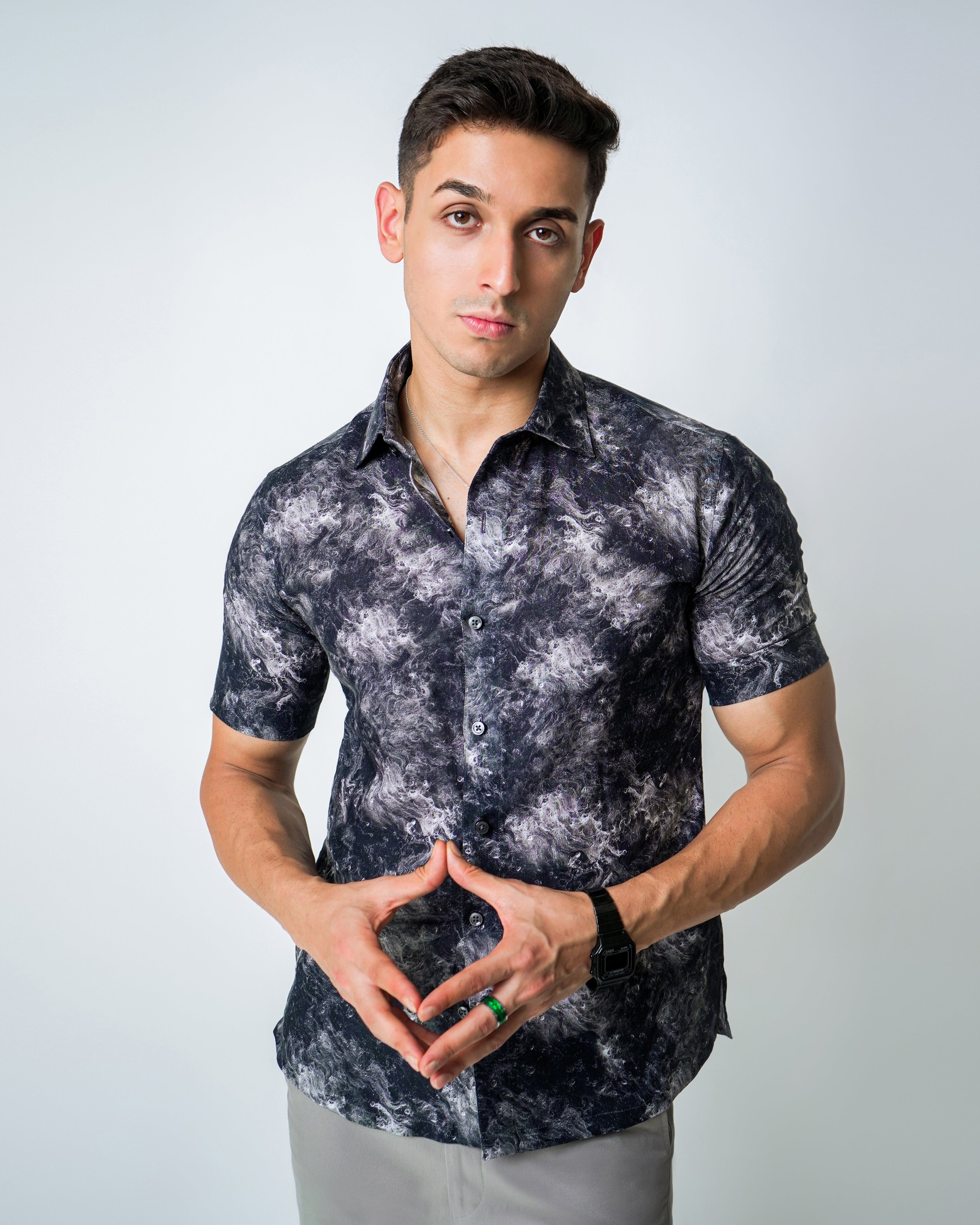 Black and White Linen Constelations printed Shirt