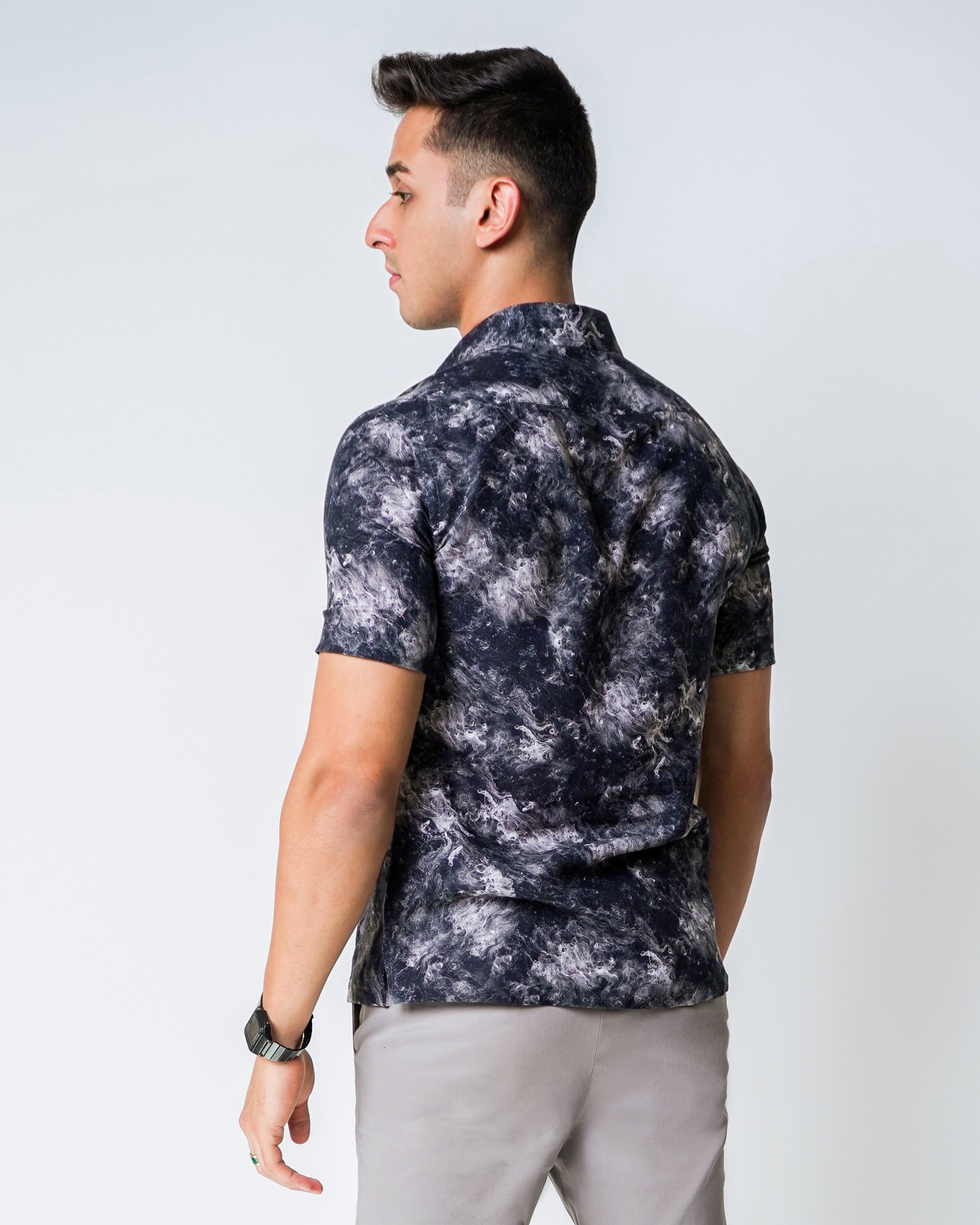 Black and White Linen Constelations printed Shirt