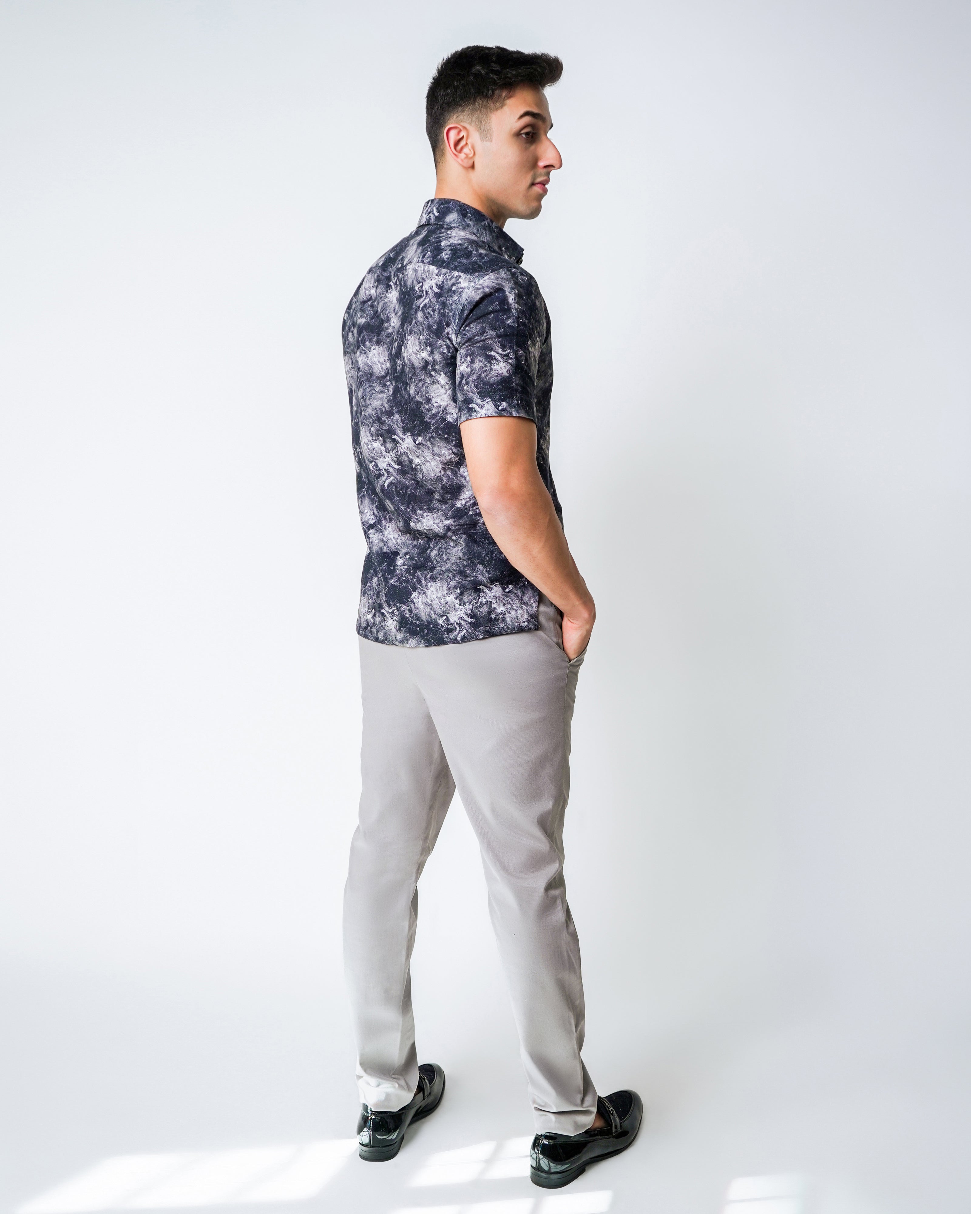 Black and White Linen Constelations printed Shirt