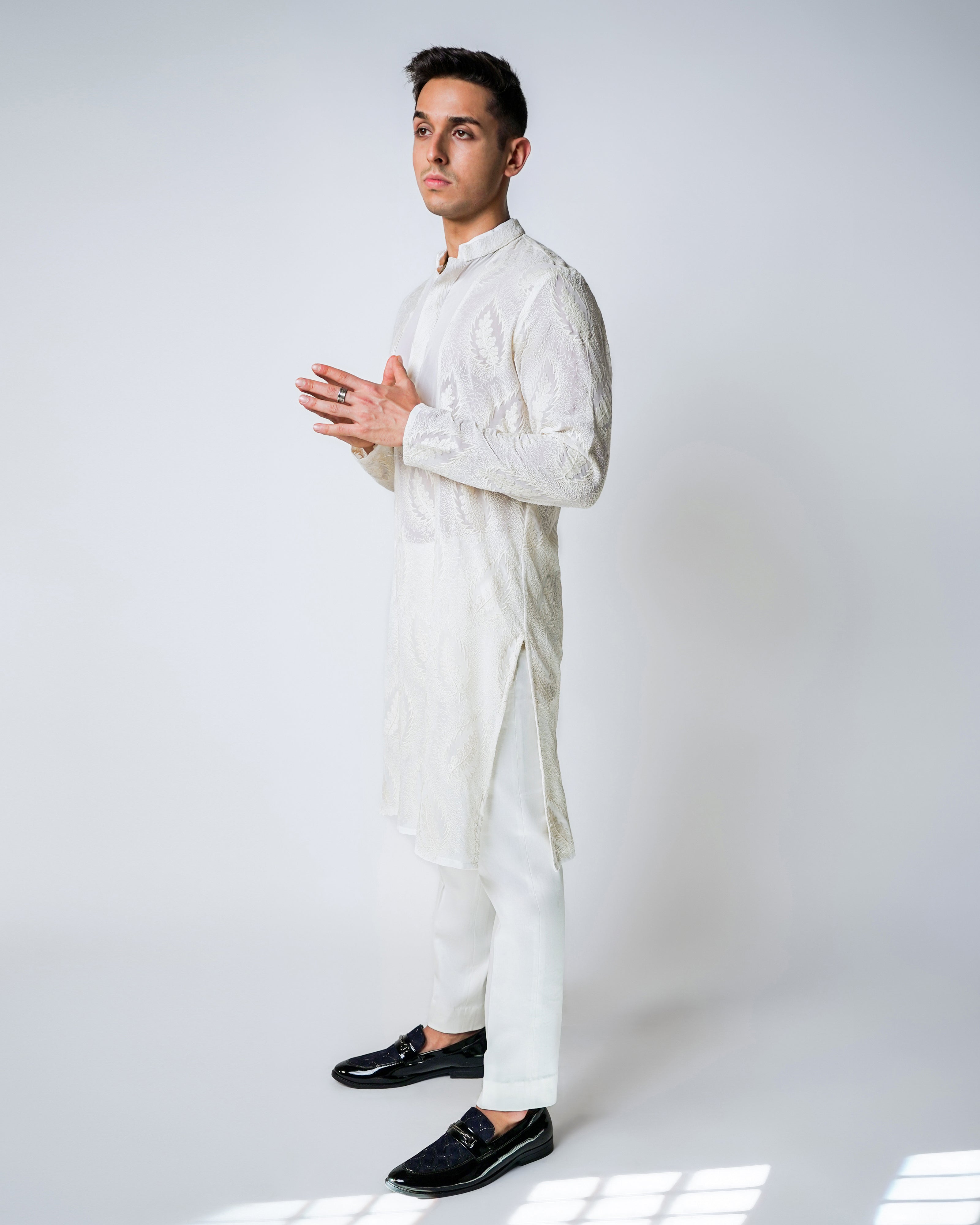 Ivory Floral Chiffon Kurta Set