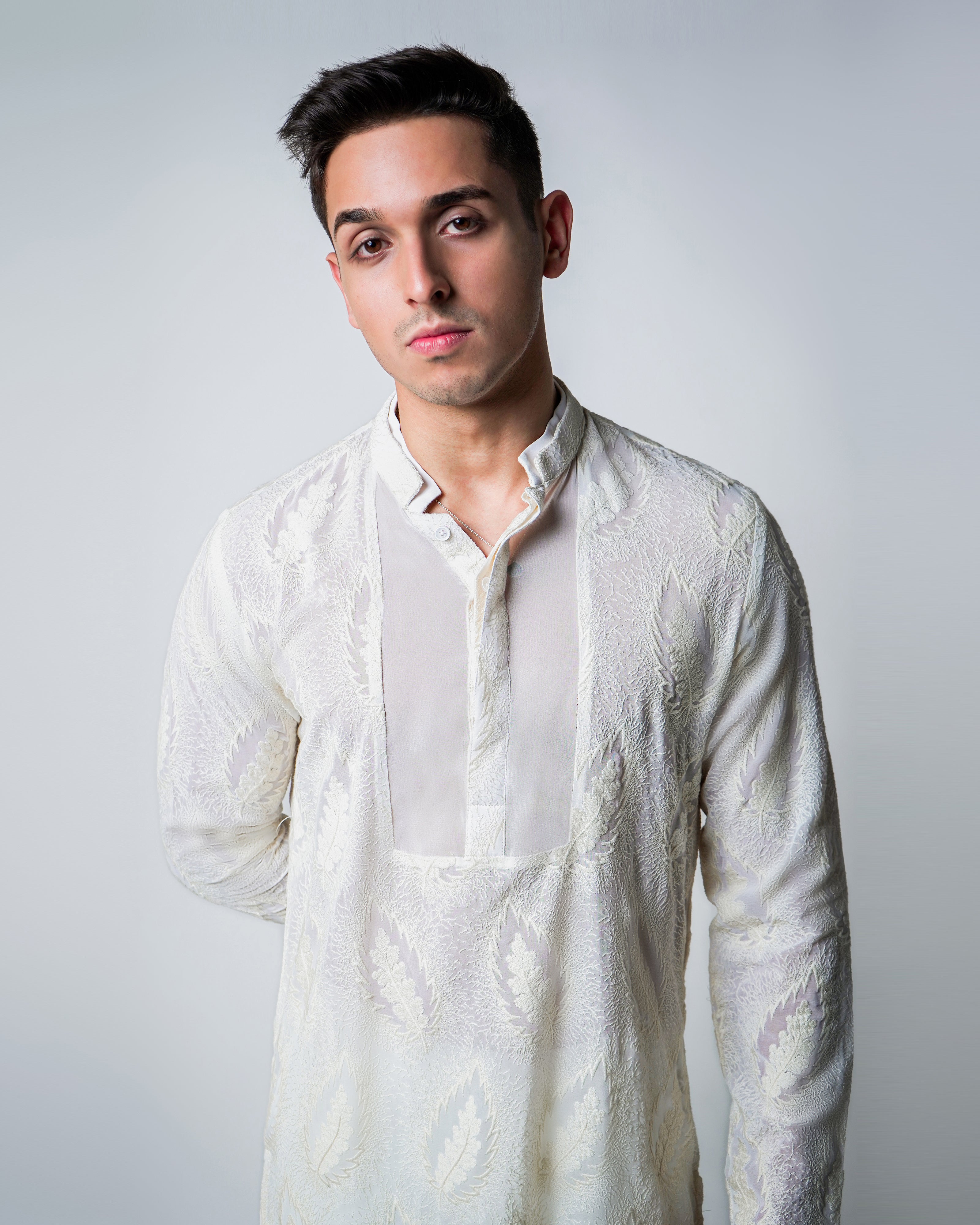 Ivory Floral Chiffon Kurta Set