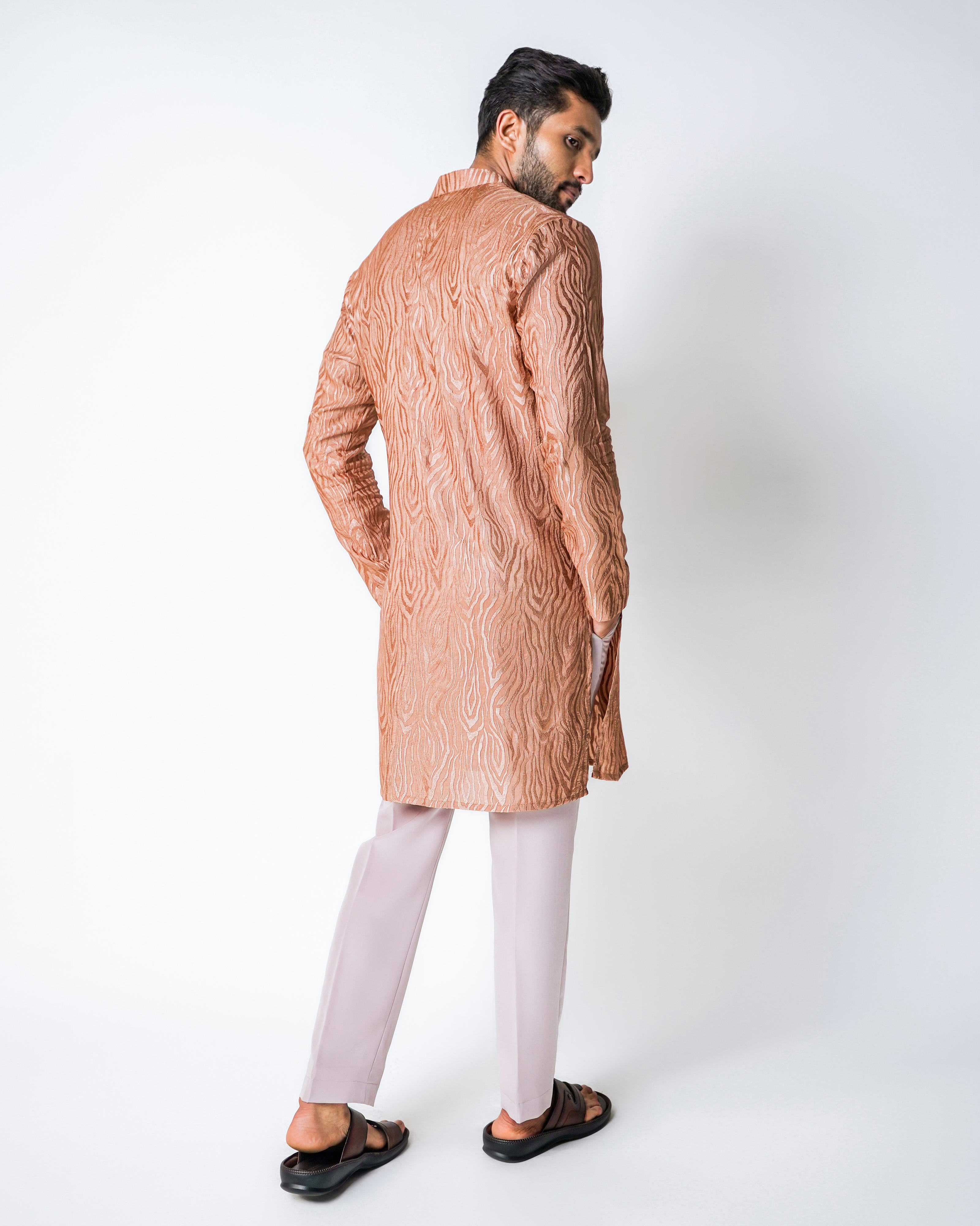 Brown Abstract Self Embroidered Silk Kurta Set