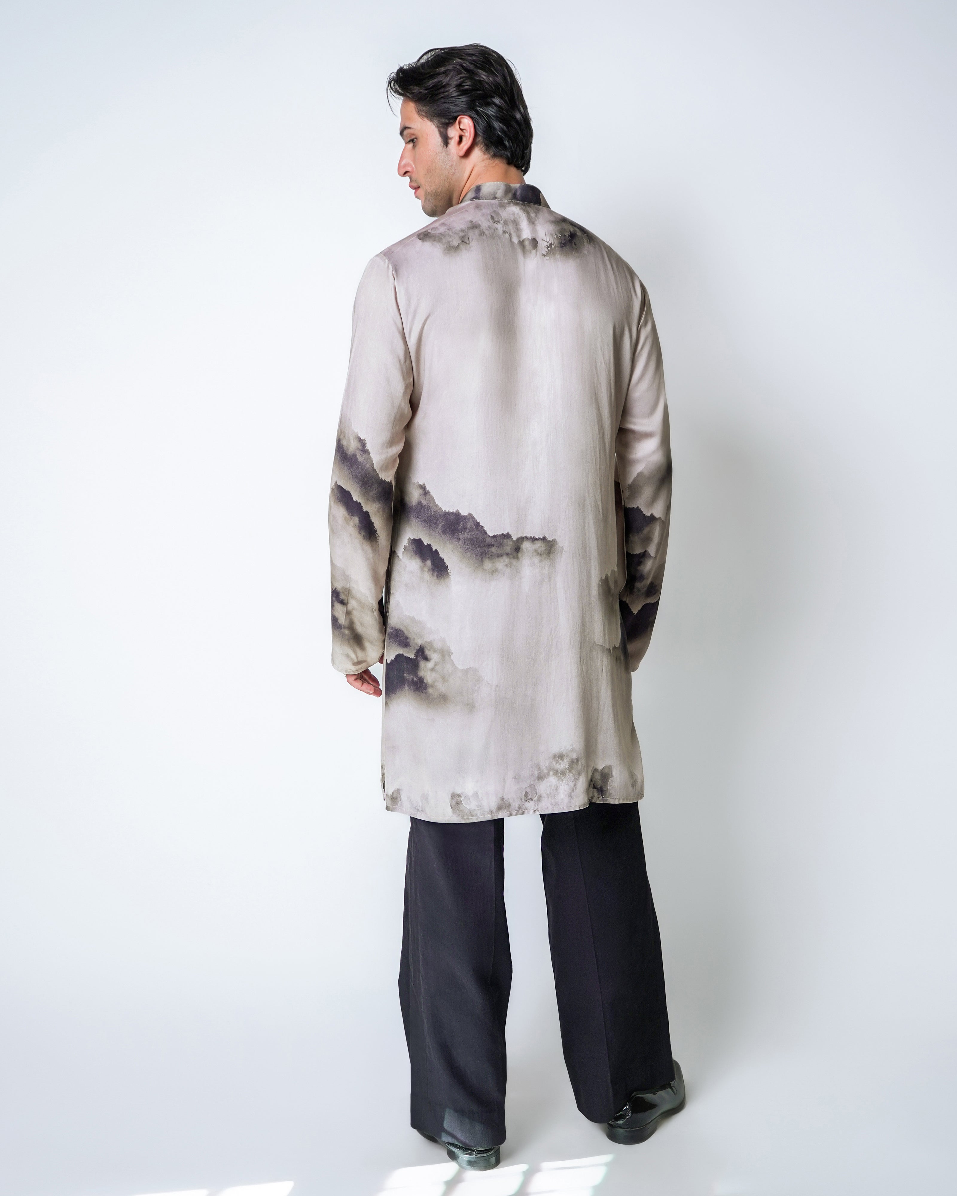 Satin Clouds - Brown and Black tencel printed kurta set